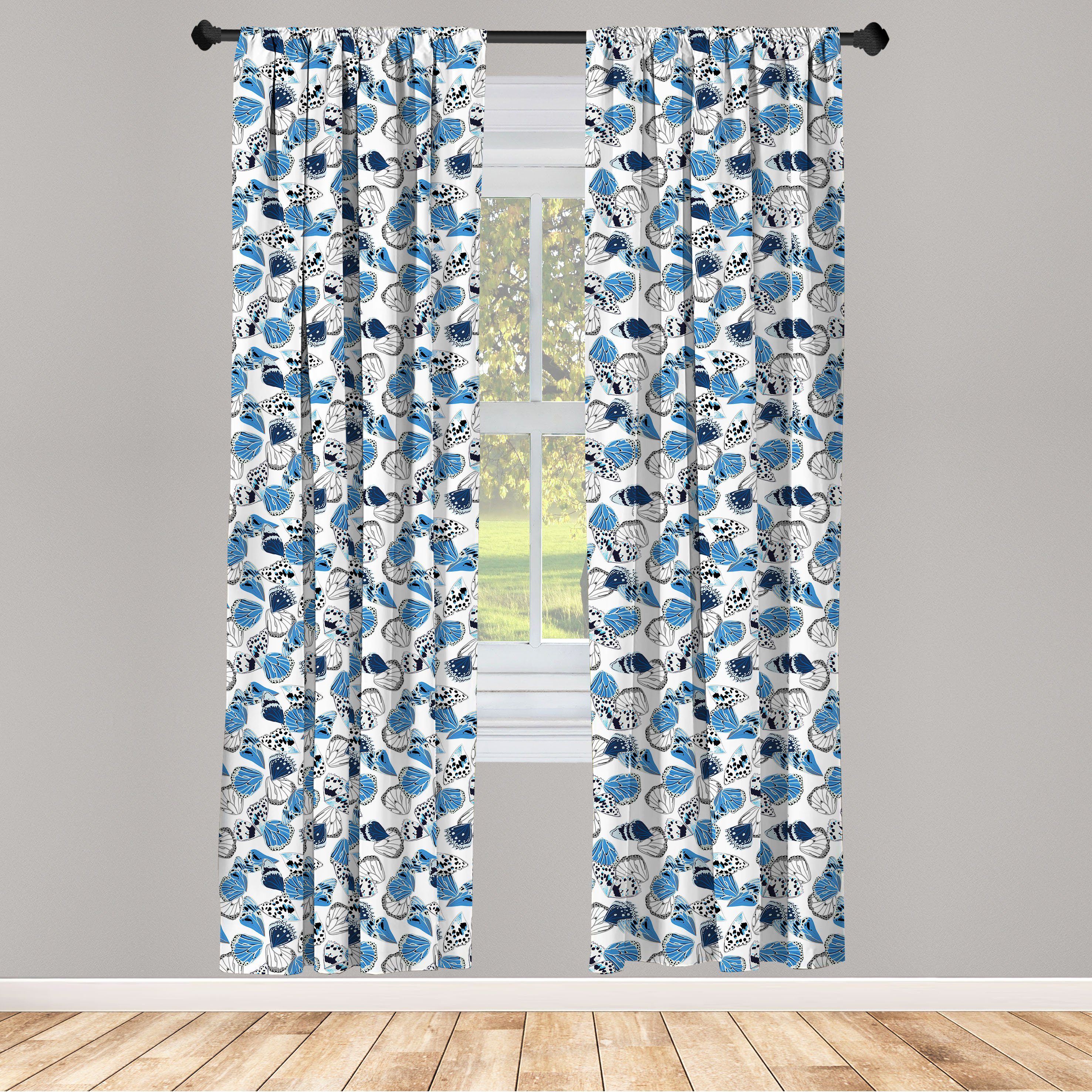 Gardine Vorhang für Wohnzimmer Schlafzimmer Dekor, Abakuhaus, Microfaser, Schmetterling Bläulich Wings of Moths | Fertiggardinen