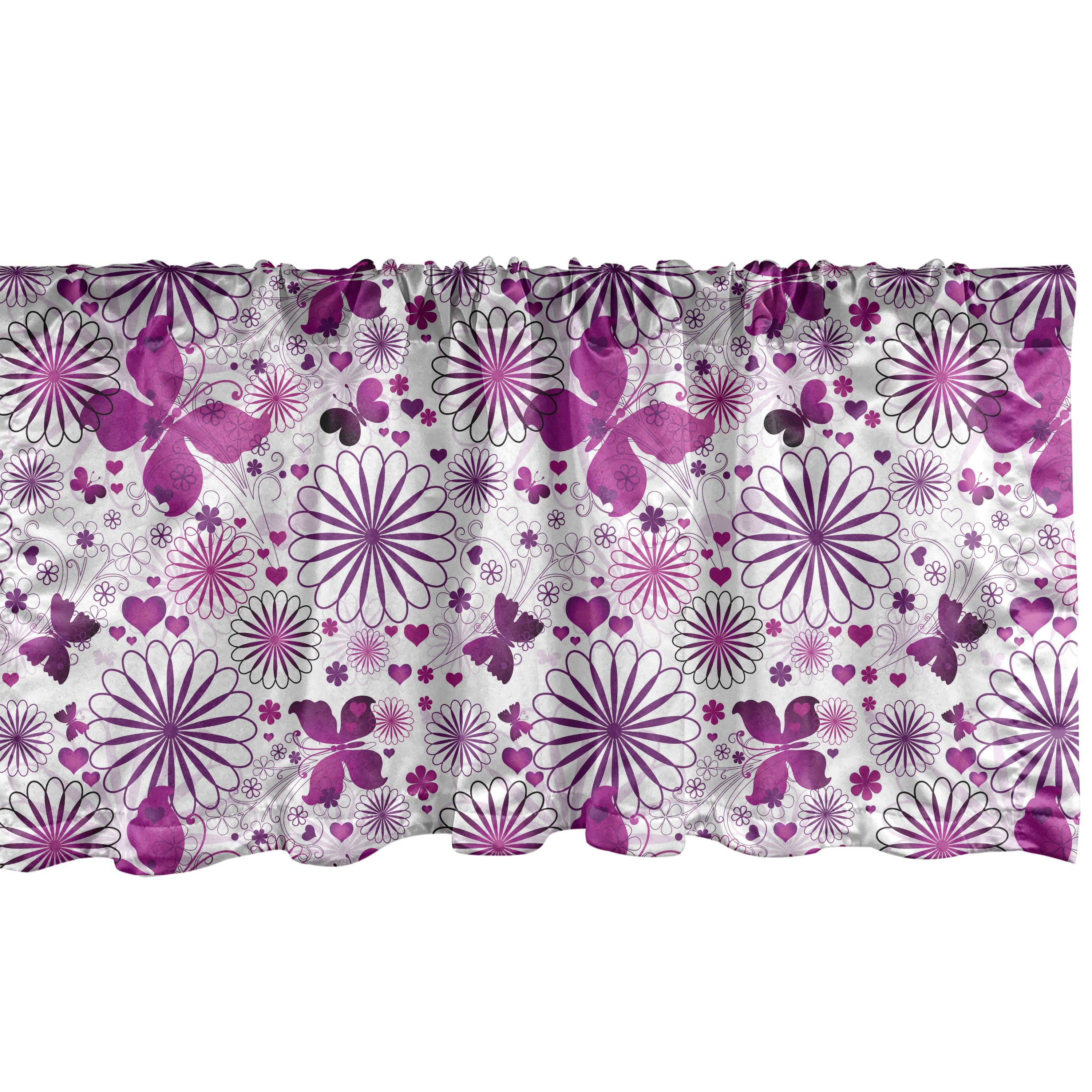 Scheibengardine Vorhang Volant für Küche Schlafzimmer Dekor mit Stangentasche, Abakuhaus, Microfaser, Schmetterling Lila Farbe Fauna