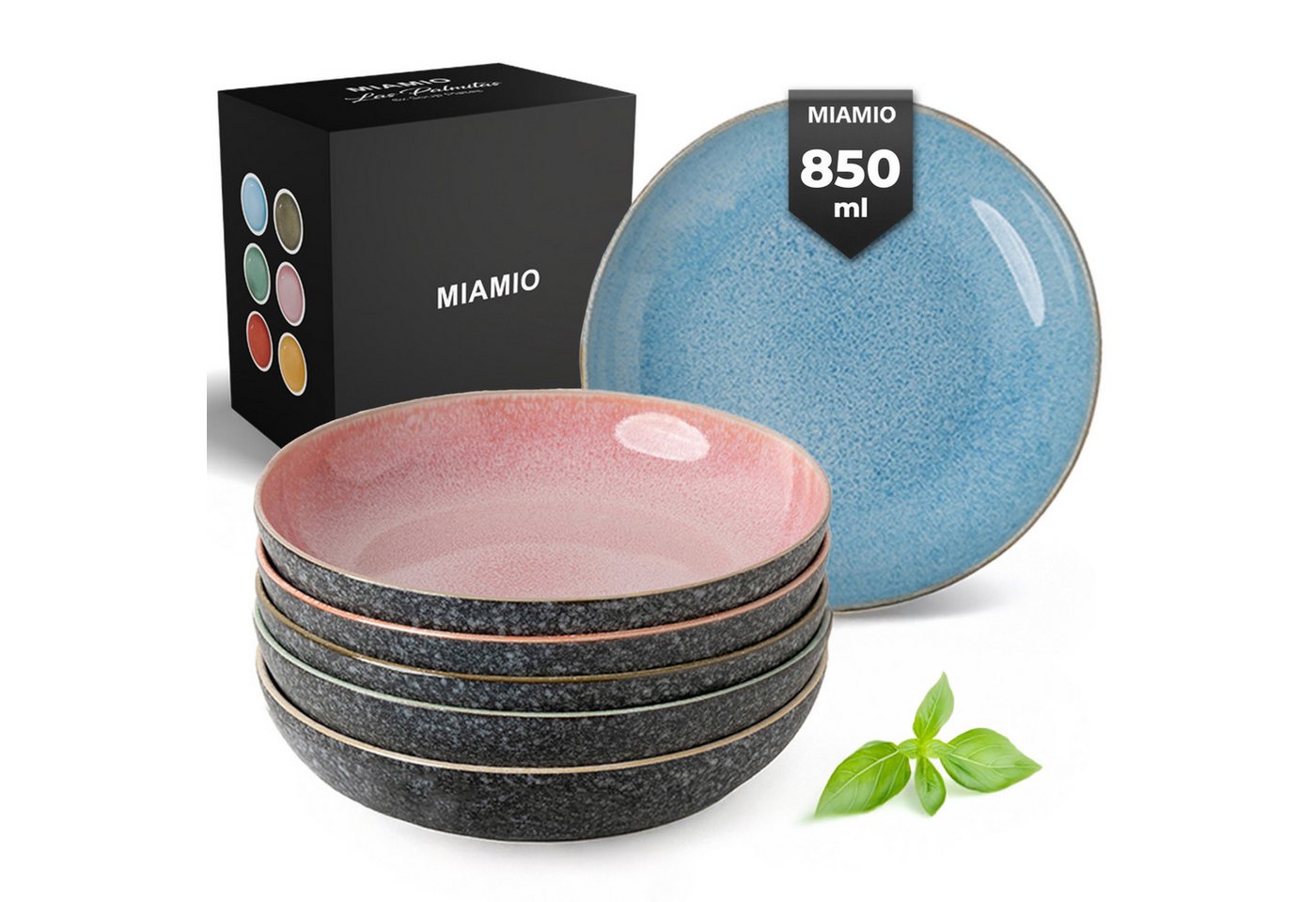 MiaMio Suppenteller Las Palmitas bunt, (6 St), 22 cm Durchmesser, 850 ml