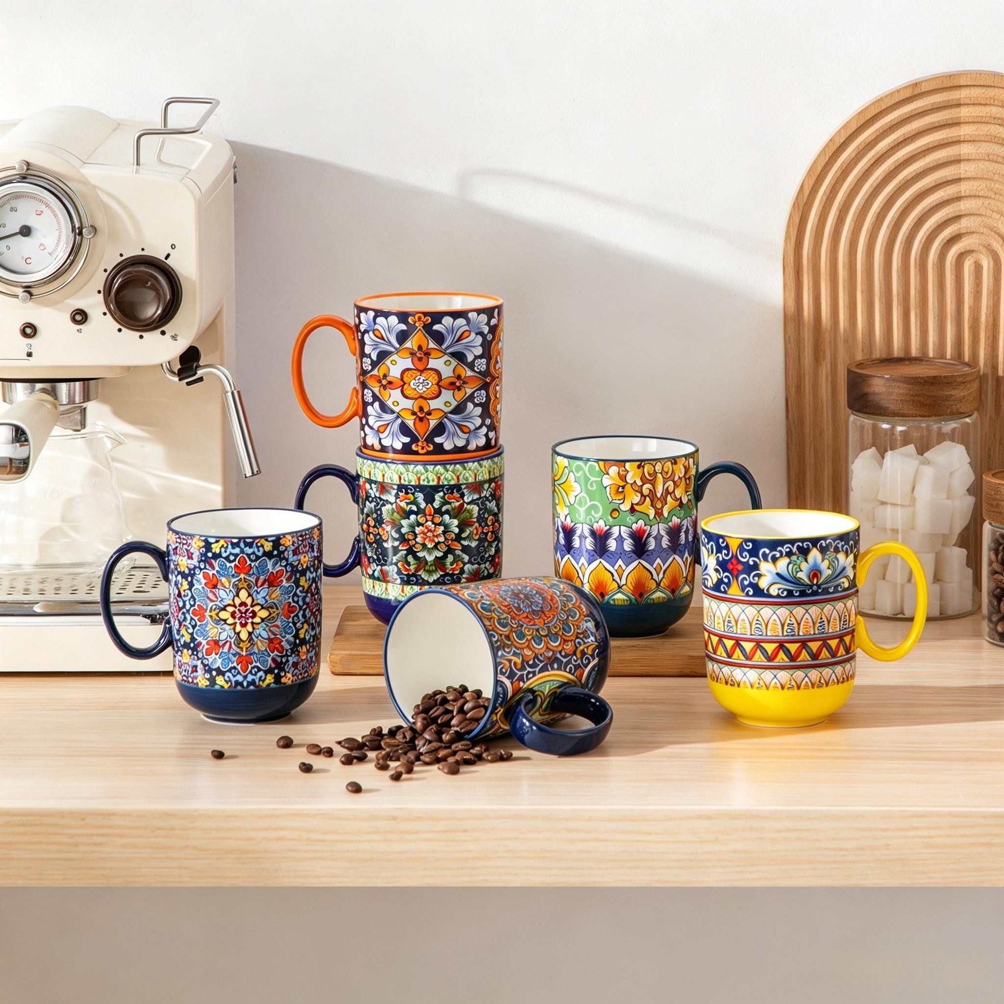 vancasso Becher 6-tlg Porzellan Becher, Kaffeebecher, Teebecher, Boho-Stil, 6-tlg., Porzellan