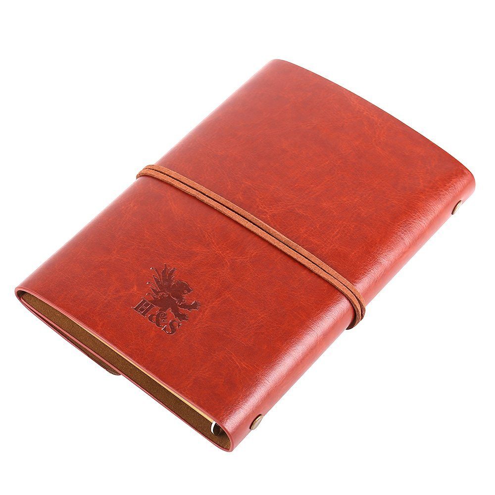 Aquarellpapier PU Notizbuch, Braunes Notebook Brown Leather Kunstleder H&S