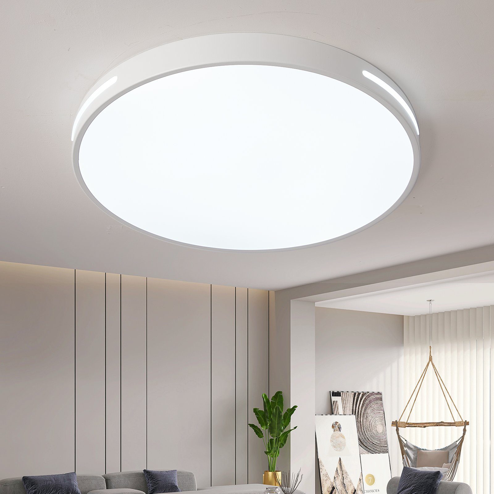 Natsen Deckenleuchte LED Deckenlampe, 96W, Voll dimmbar mit Fernbedienung, 3000K-6000K, Warmweiß bis kaltweiß, Rund Leuchte für Wohnzimmer, Gastzimmer, Büro (Weiß 50x50x5cm)