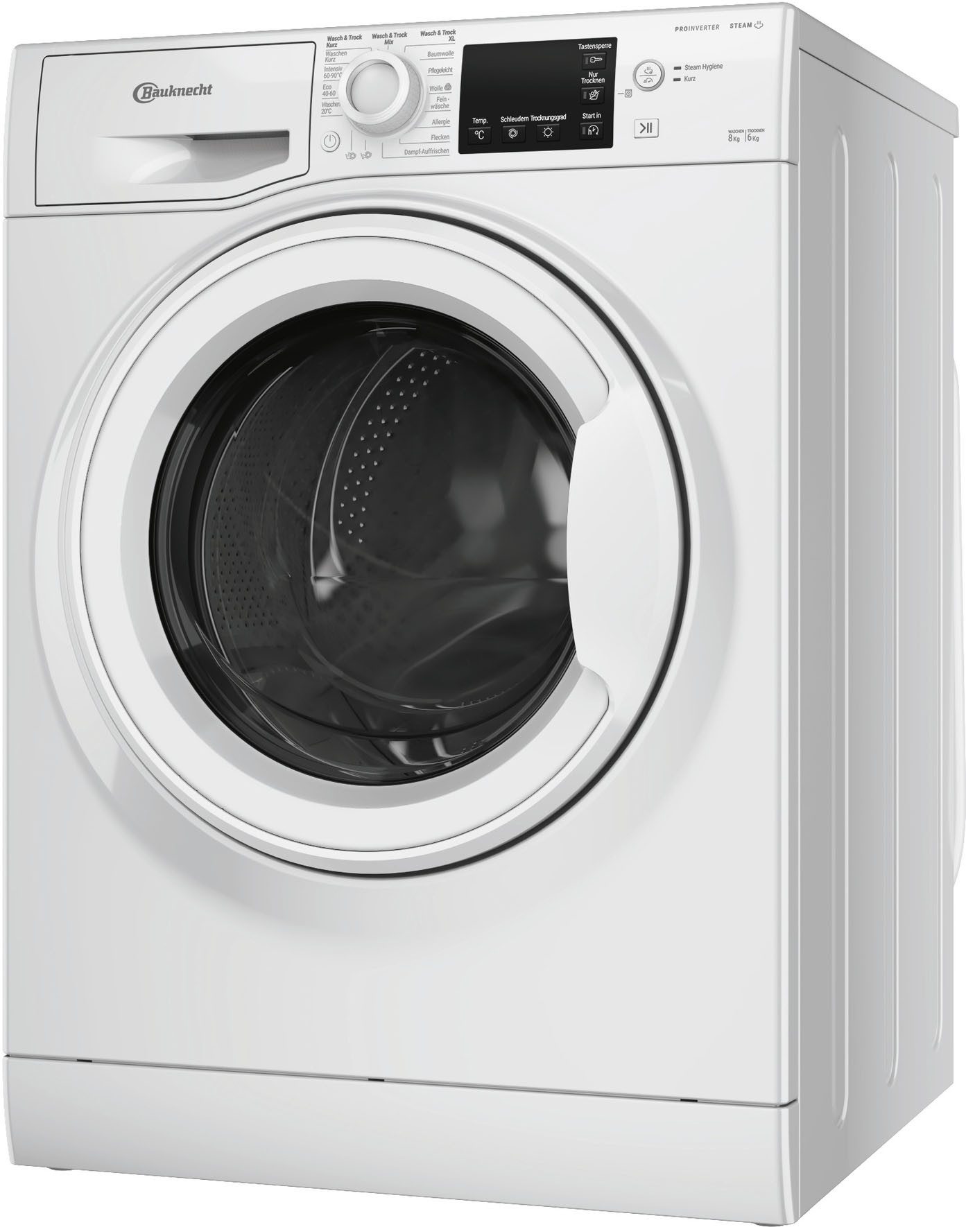 BAUKNECHT Waschtrockner WT Super Eco 86 43 N, 8 kg, 6 kg, 1400 U/min, Flecken 40°C – entfernt mehr als 100 Flecken, ganz ohne Vorbehandlung