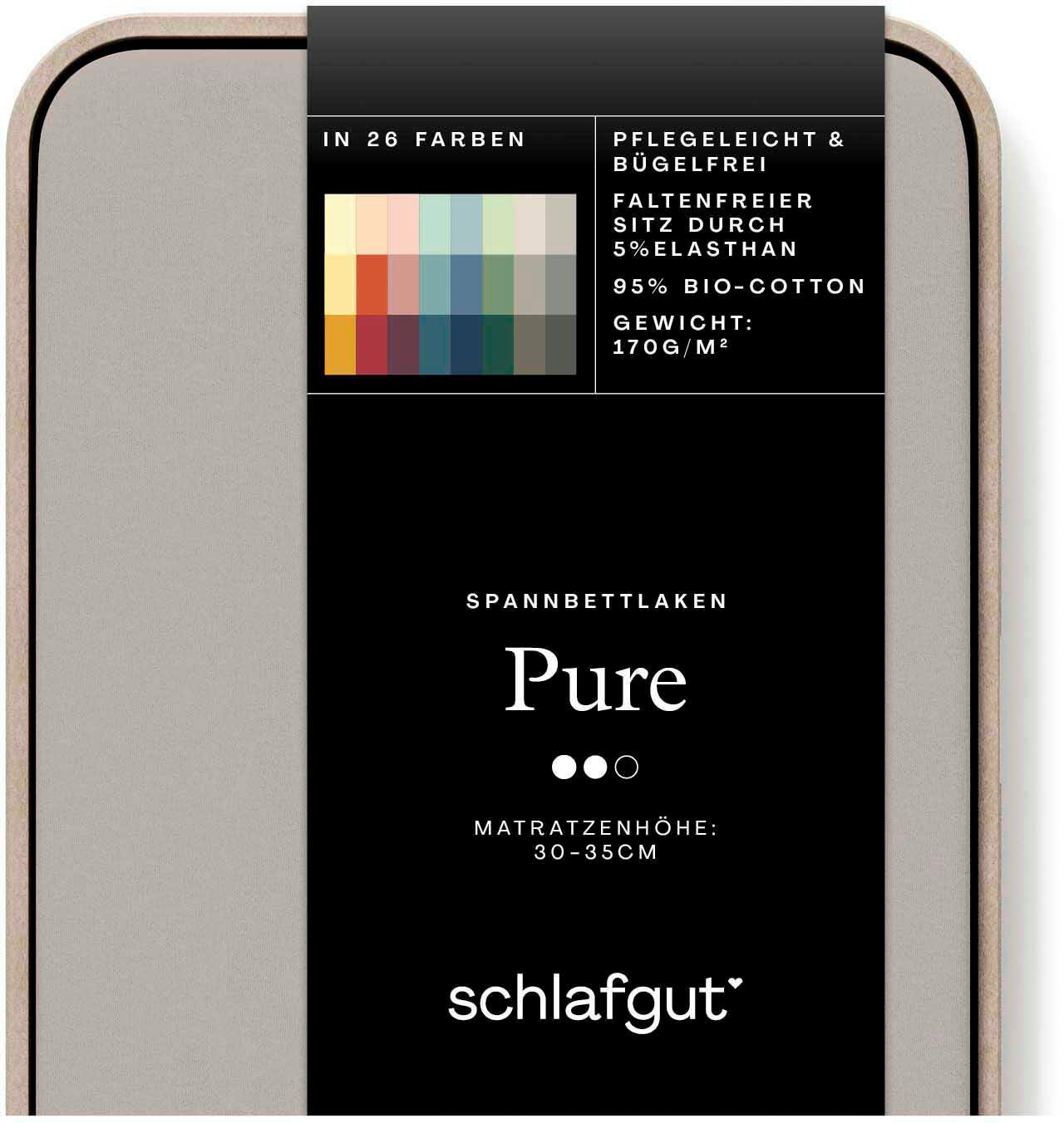 Schlafgut Spannbettlaken PURE Bio-Baumwolle mit Elasthan, 170 g/m², Bettlaken, Spannbetttuch, Jersey, Gummizug: rundum, (1 Stück), PREMIUM Laken für Matratzen bis 30cm Höhe, dehnbar blickdicht, straff