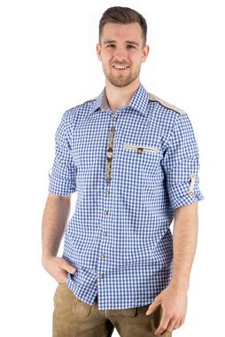 OS-Trachten Trachtenhemd Draker Langarmhemd mit Paspeltasche, Edelweiß-Stickerei auf der Knopfleiste