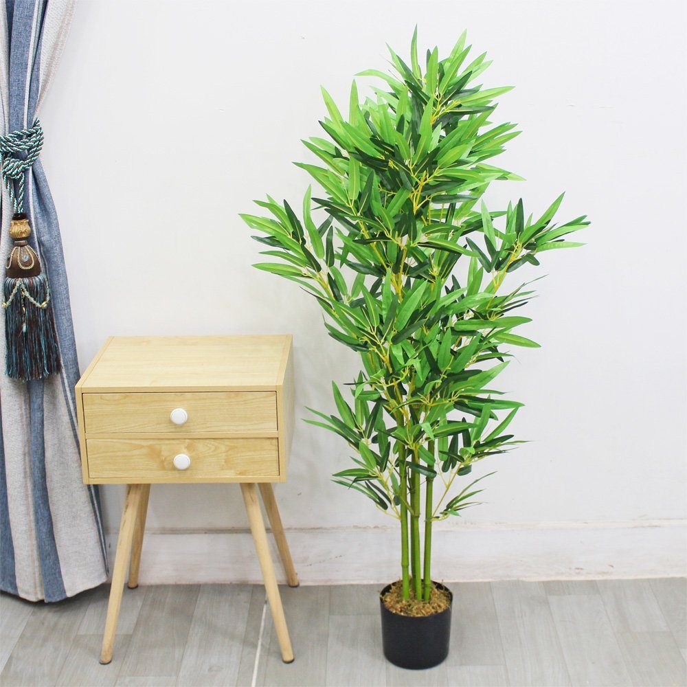 Kunstbambus Bambus Kunstbaum Kunstpflanze Künstliche Pflanze mit Echtholz 120 cm Bambus, Decovego, Höhe 120 cm – Bild 4 von 5
