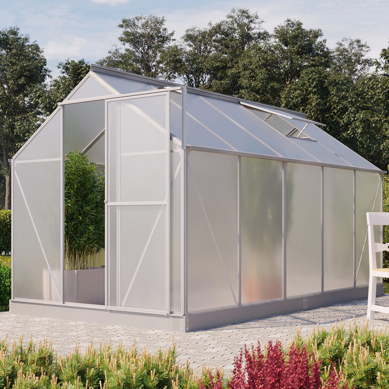 Vitavia Gewächshaus Eos 7500, 4 mm Wandstärke, in 4 oder 6 mm HK, mit umbaubarer Tür, inkls. Regenrinne