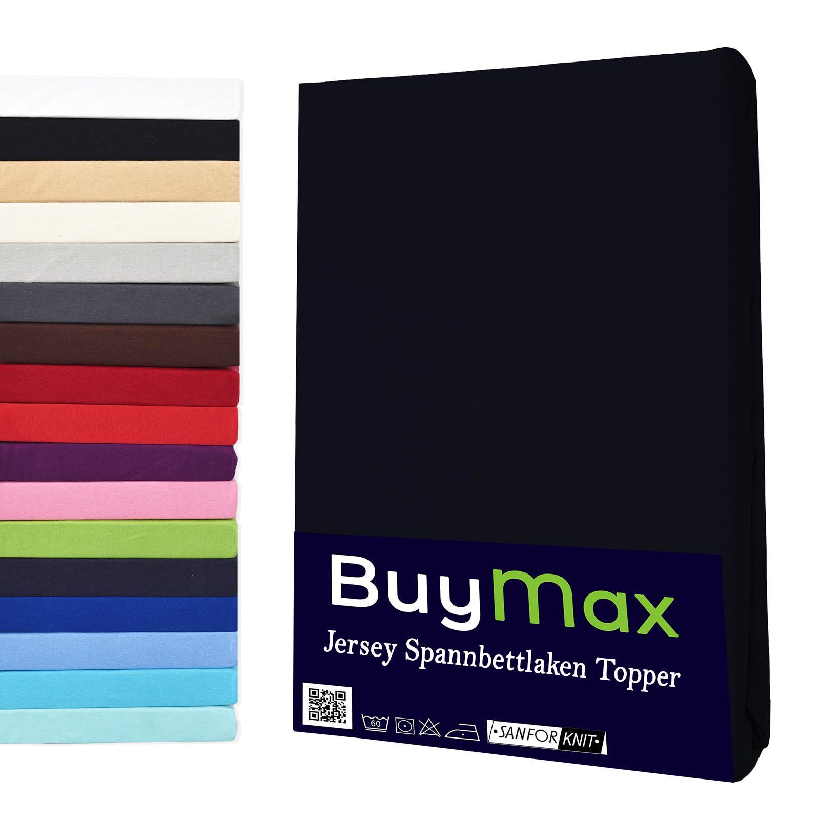 Spannbettlaken Topper, Buymax, Jersey, Gummizug: Rundumgummi, 100% Baumwolle aus Jersey Stoff, Pflegeleicht und Atmungsaktiv mit Rundumgummi für Topper bis 9 cm Höhe in Verschiedenen Farben und Größen Schwarz