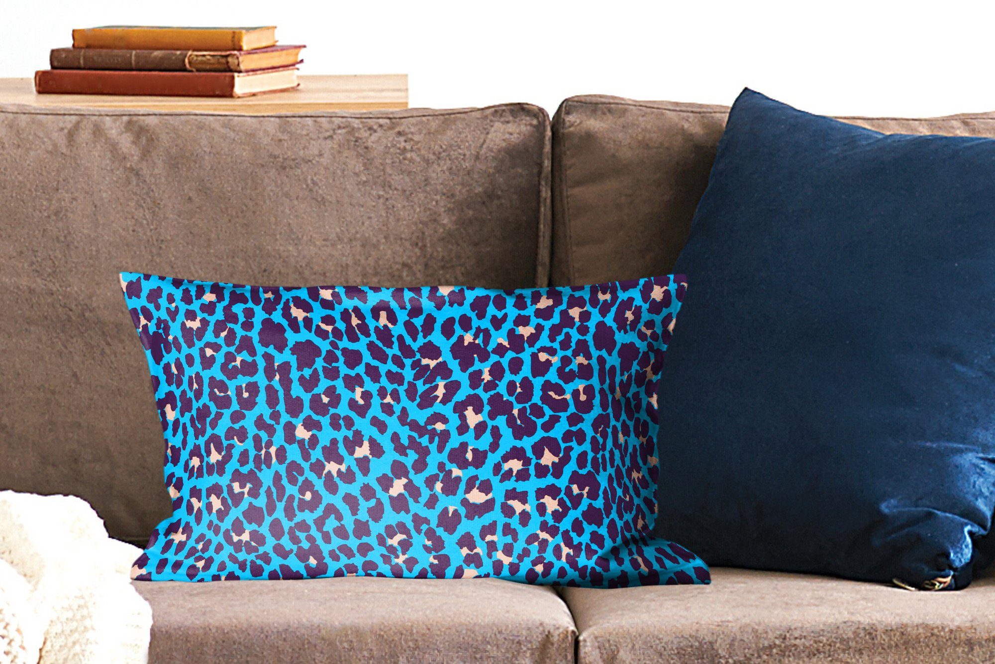 Schlafzimmer mit MuchoWow Füllung, Dekokissen Leopardenmuster Dekokissen Zierkissen, Blau, - Design Wohzimmer Dekoration, -