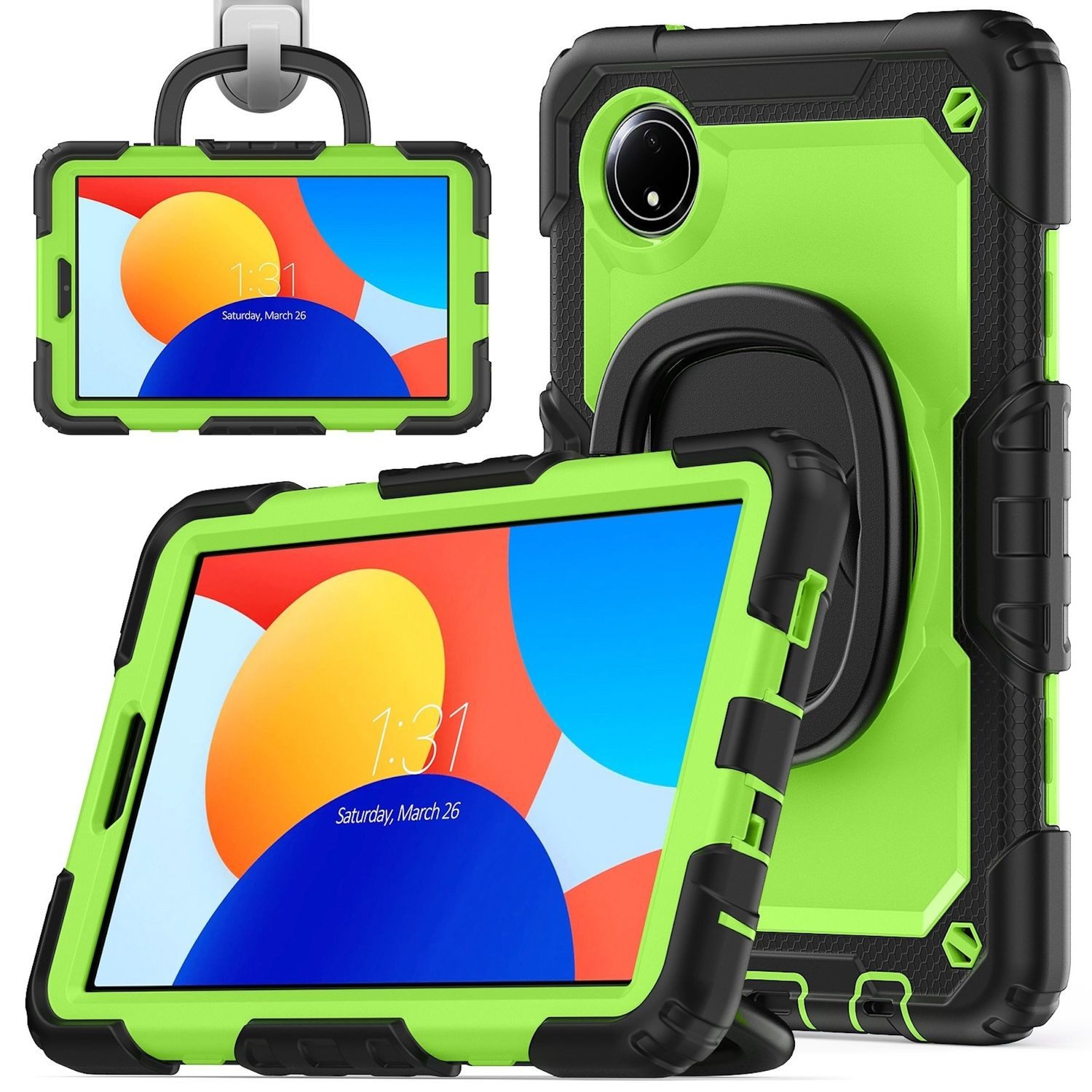 Wigento Tablet-Hülle Für Xiaomi Redmi Pad SE 8.7 360 Grad Rotation Hybrid PC Hülle Grün, Halterungsgriff, Schulterriemen, Kamera- und Rundumschutz