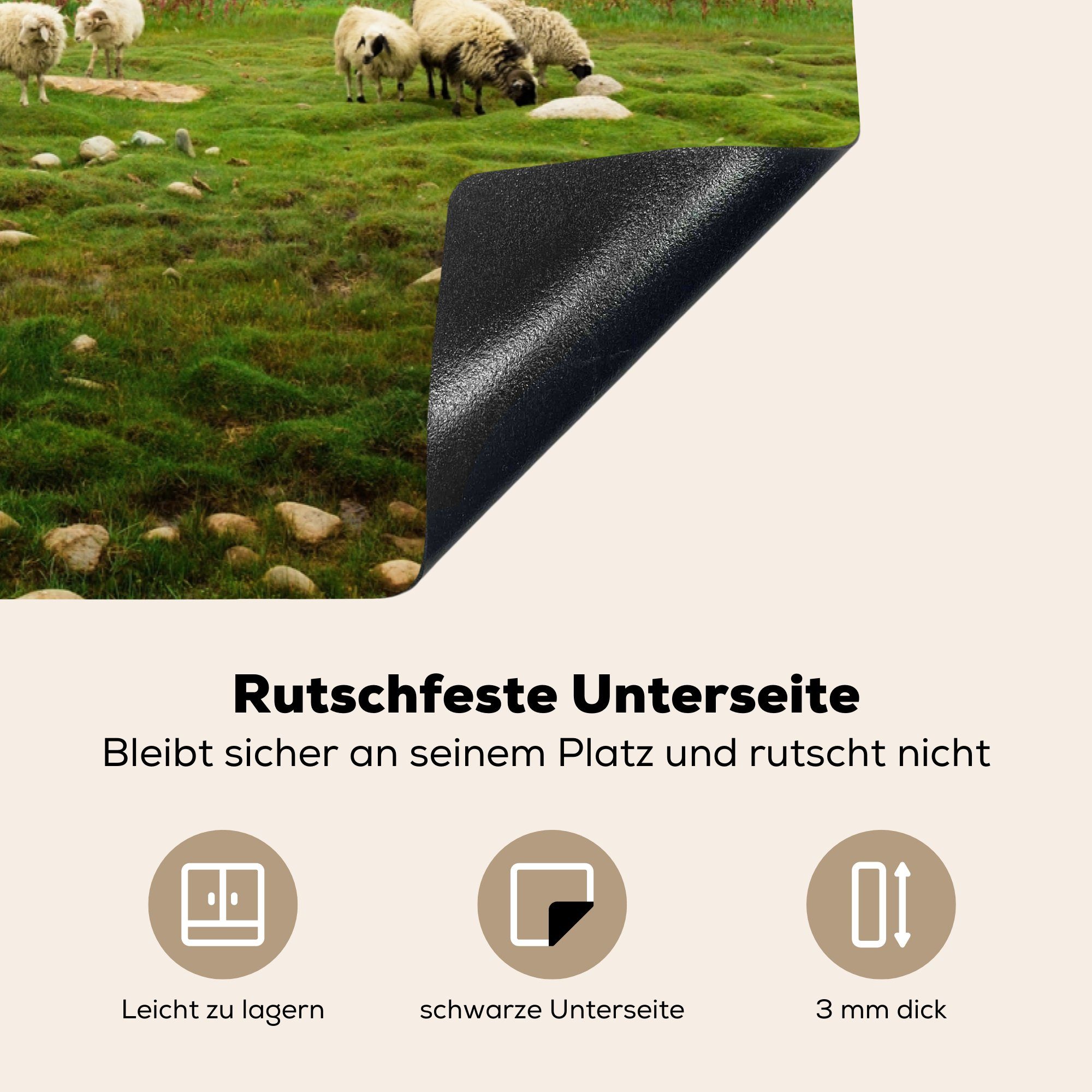 die - Futter - 81x52 küche, für MuchoWow tlg), Induktionskochfeld Vinyl, Schafe Herdblende-/Abdeckplatte Schutz (1 cm, Ceranfeldabdeckung Gras,
