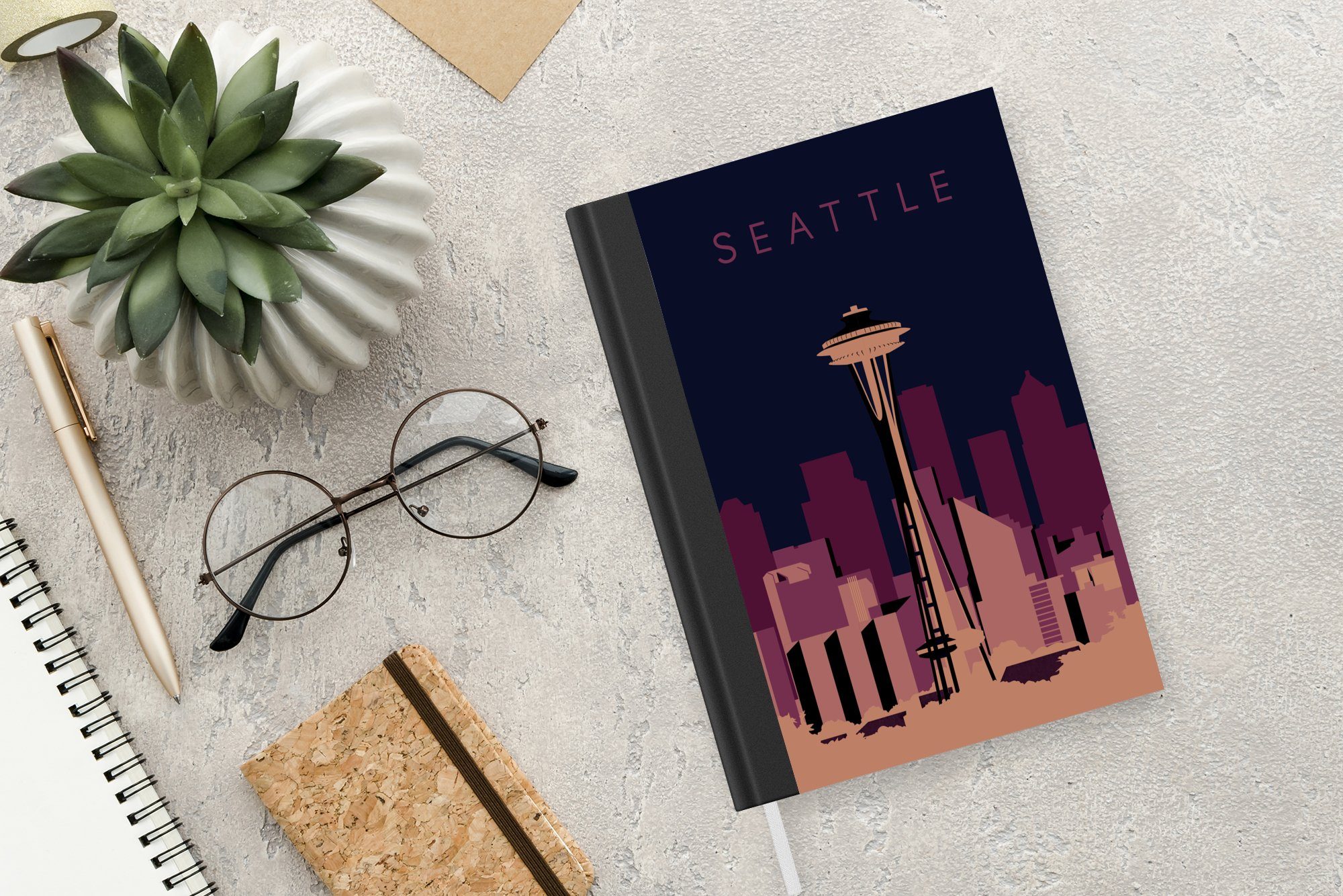Notizbuch MuchoWow Seattle - Haushaltsbuch USA, Notizheft, A5, 98 Amerika Tower - Seattle Merkzettel, - - Tagebuch, Seiten, Journal, Turm