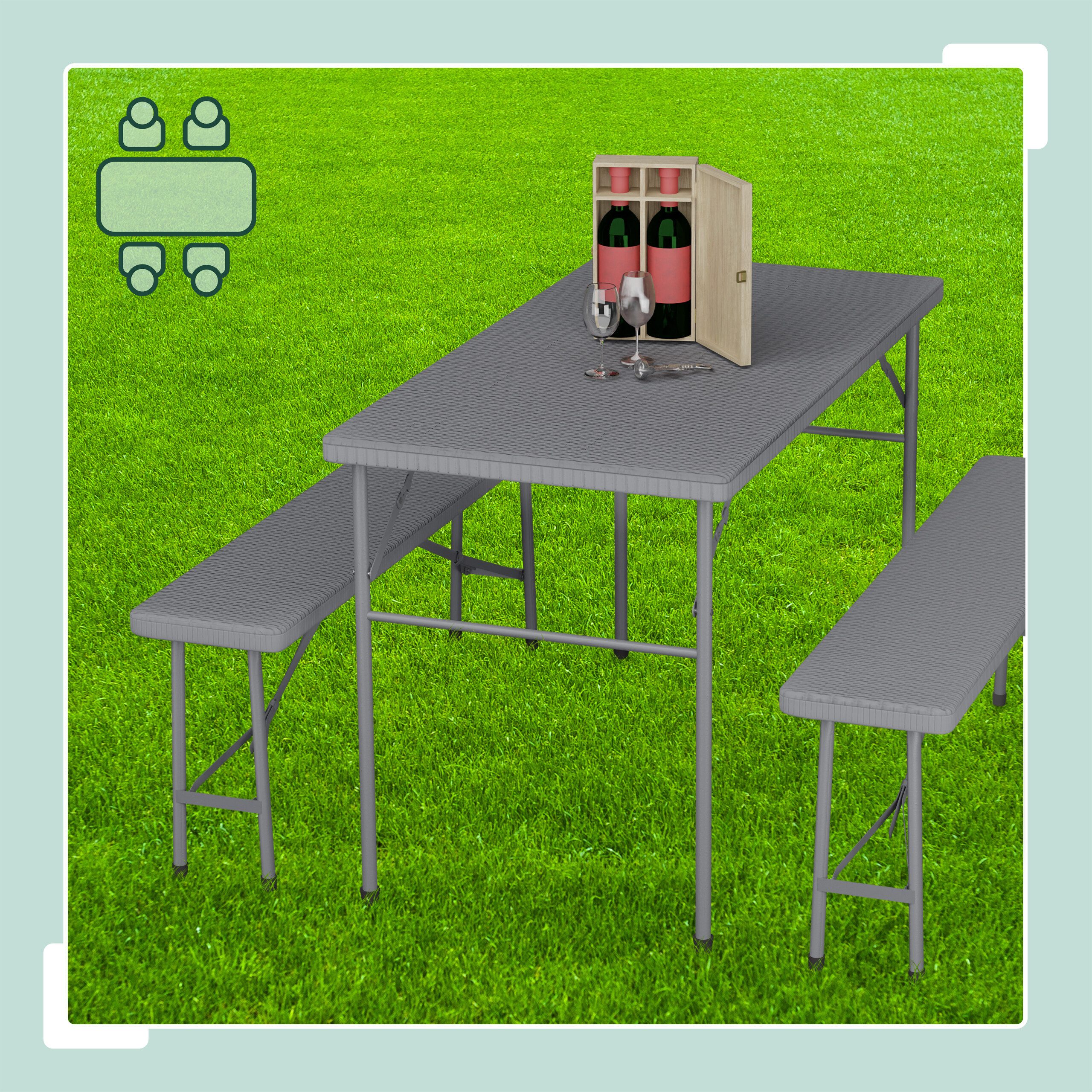 relaxdays Bierzeltgarnitur 3-tlg. Bierzeltgarnitur klappbar, (3-teiliges Set, 3-tlg., 1 Tisch, 2 Bänke), grau