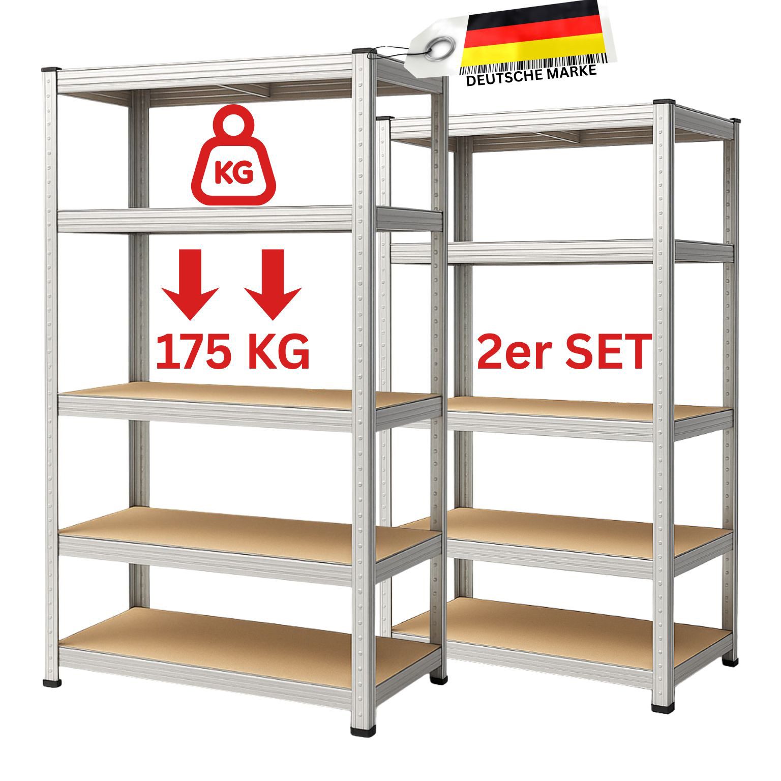 FAMEX Schwerlastregal Steckregal, Kellerregal, Lagerregal, Metallregal, 175 kg pro Ebene, 875kg Gesamt