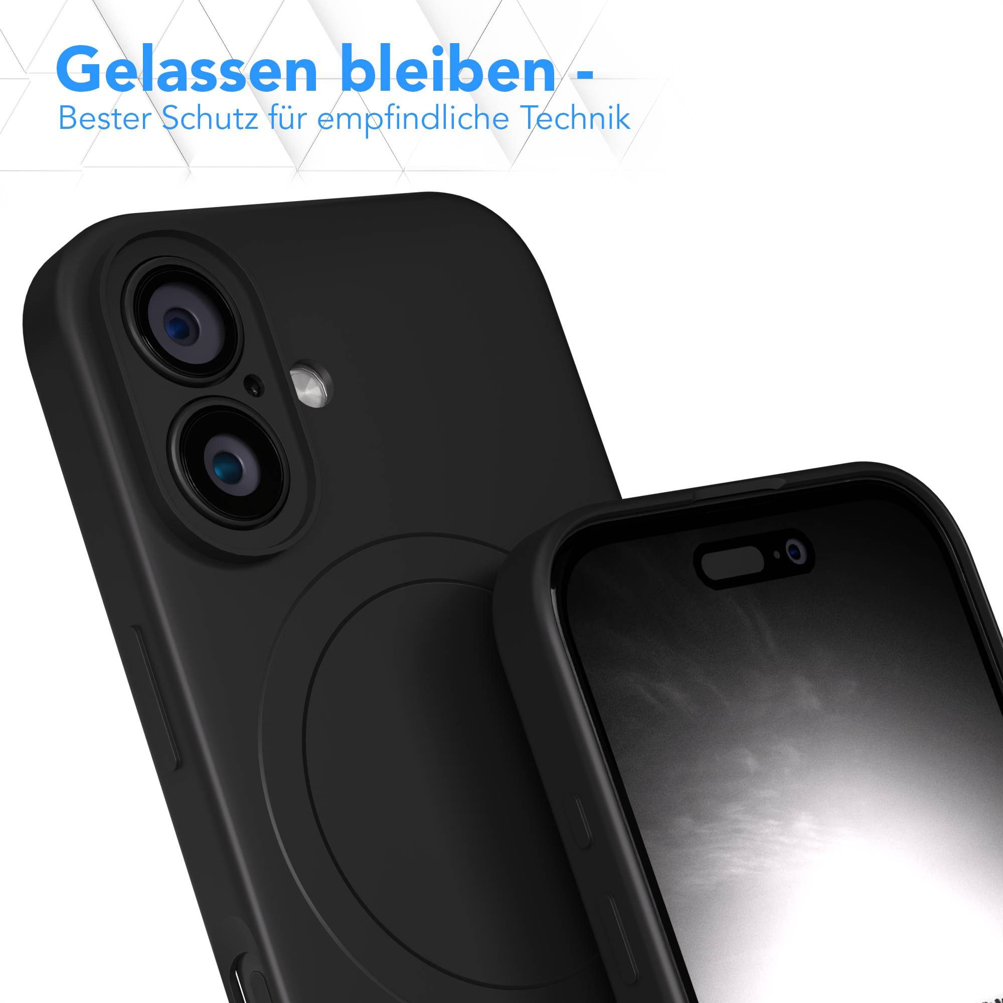 EAZY CASE Handyhülle für Apple iPhone 16 Hülle Silikon 6,1 Zoll, Schutzhülle mit MagSafe kratzfest Back Cover Kameraschutz Schwarz – Bild 4 von 5