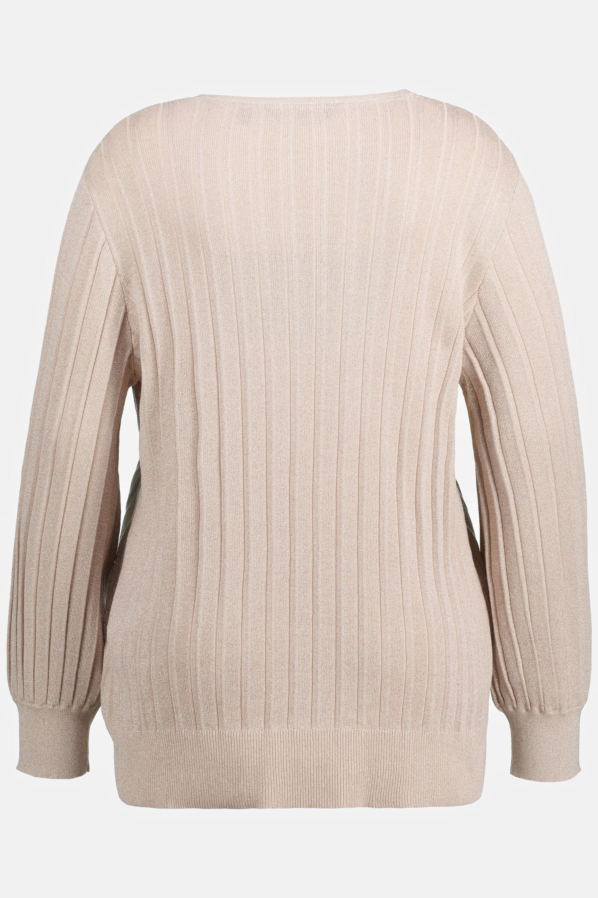 Metallic-Effekt Langarm Popken V-Ausschnitt Strickpullover Ulla Pullover