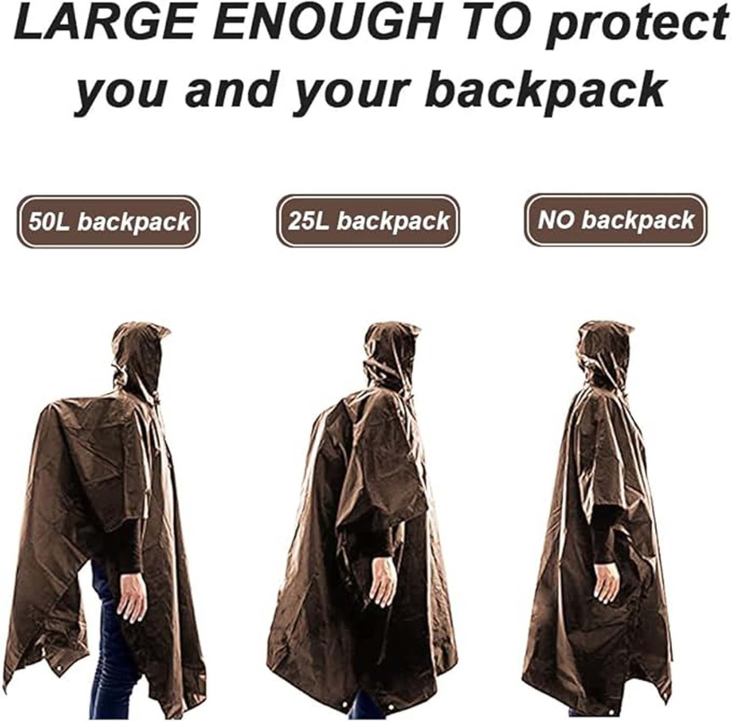 Coonoor Regenjacke Regencape mit Kapuze 3 in 1 Multifunktional Atmungsaktiv – Bild 4 von 5