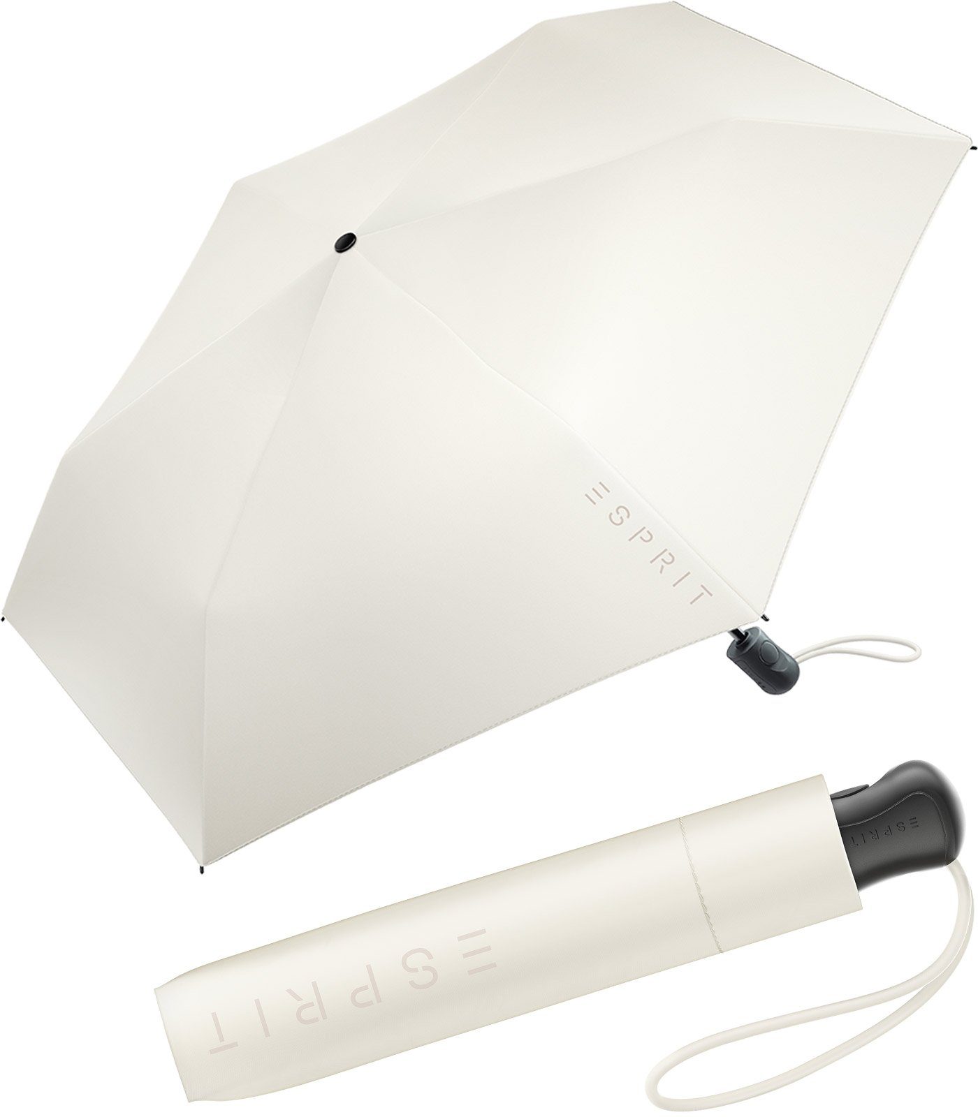 Esprit Taschenregenschirm Damen Easymatic Slimline Auf-Zu Automatik FJ 2022, leicht und stabil, in den neuen Trendfarben ivory