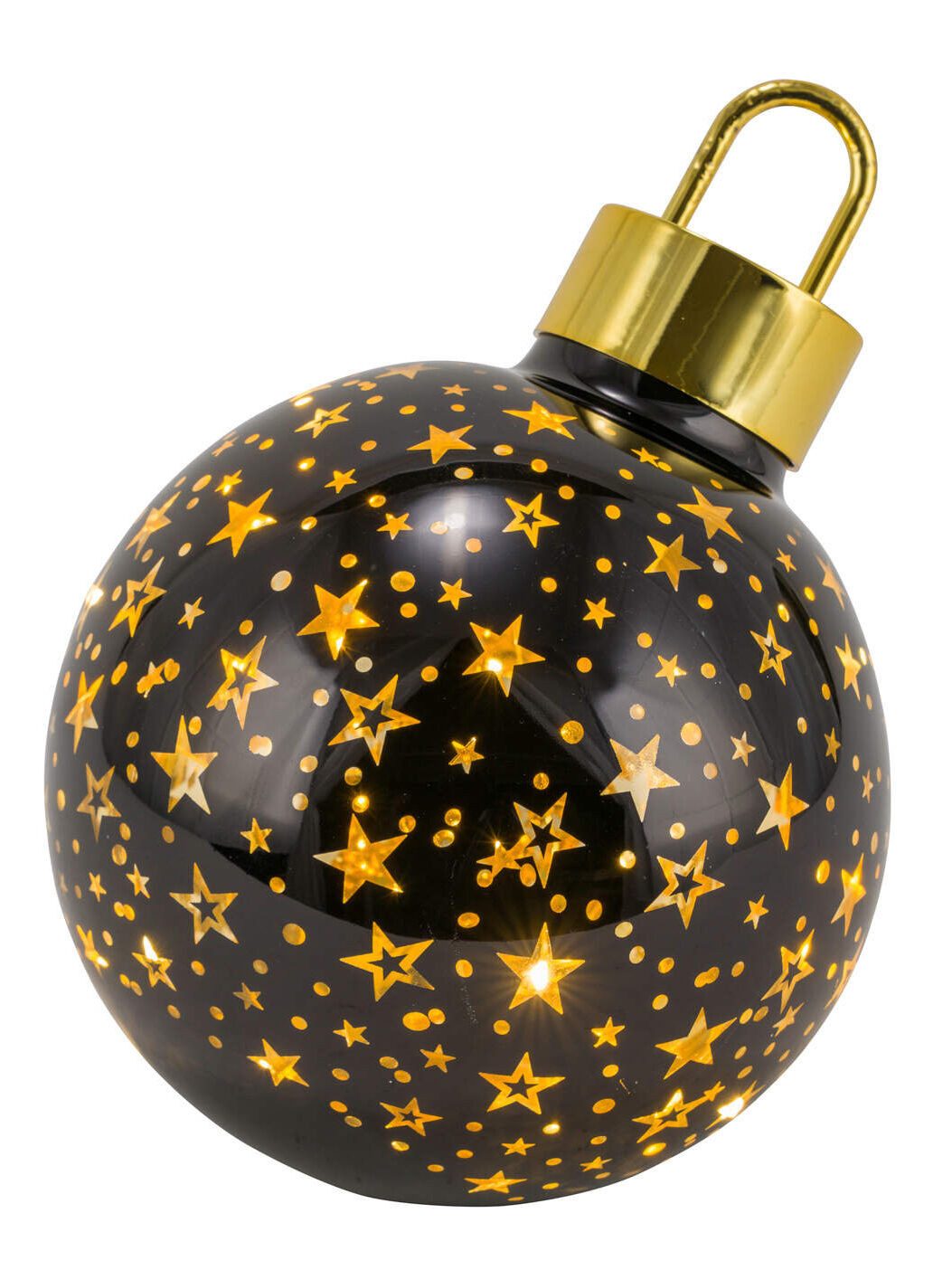 Dekorieren macht glücklich Dekoobjekt LED-Glaskugel mit Timer, 20 cm (1 St), warmweißes Licht, Sternenmotiv in Schwarz-Gold, batteriebetrieben