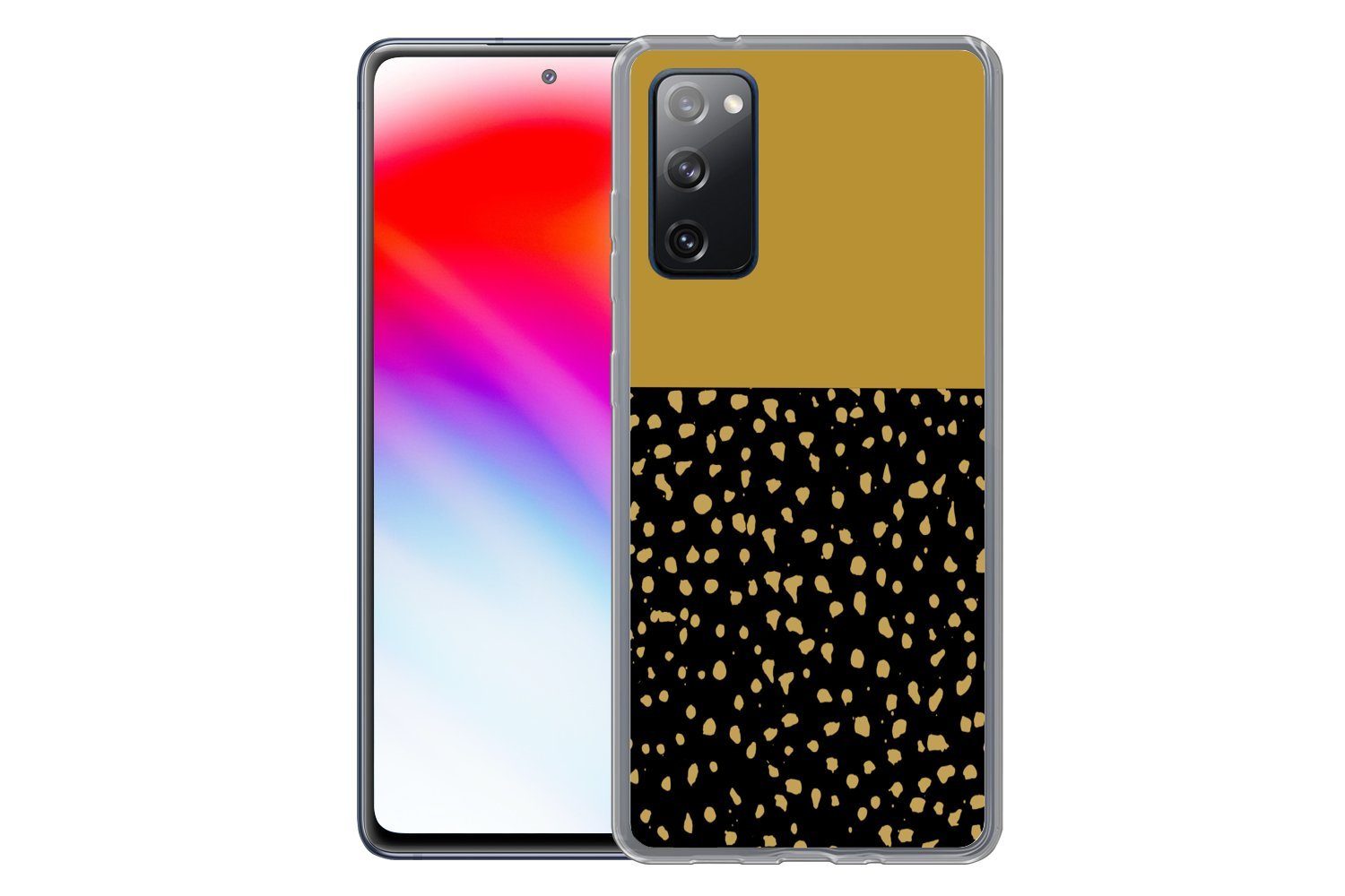 MuchoWow Handyhülle für Samsung Galaxy S20 FE Polka dots - Ockergelb - Schwarz, Phone Case, Silikon, Schutzhülle Dünn