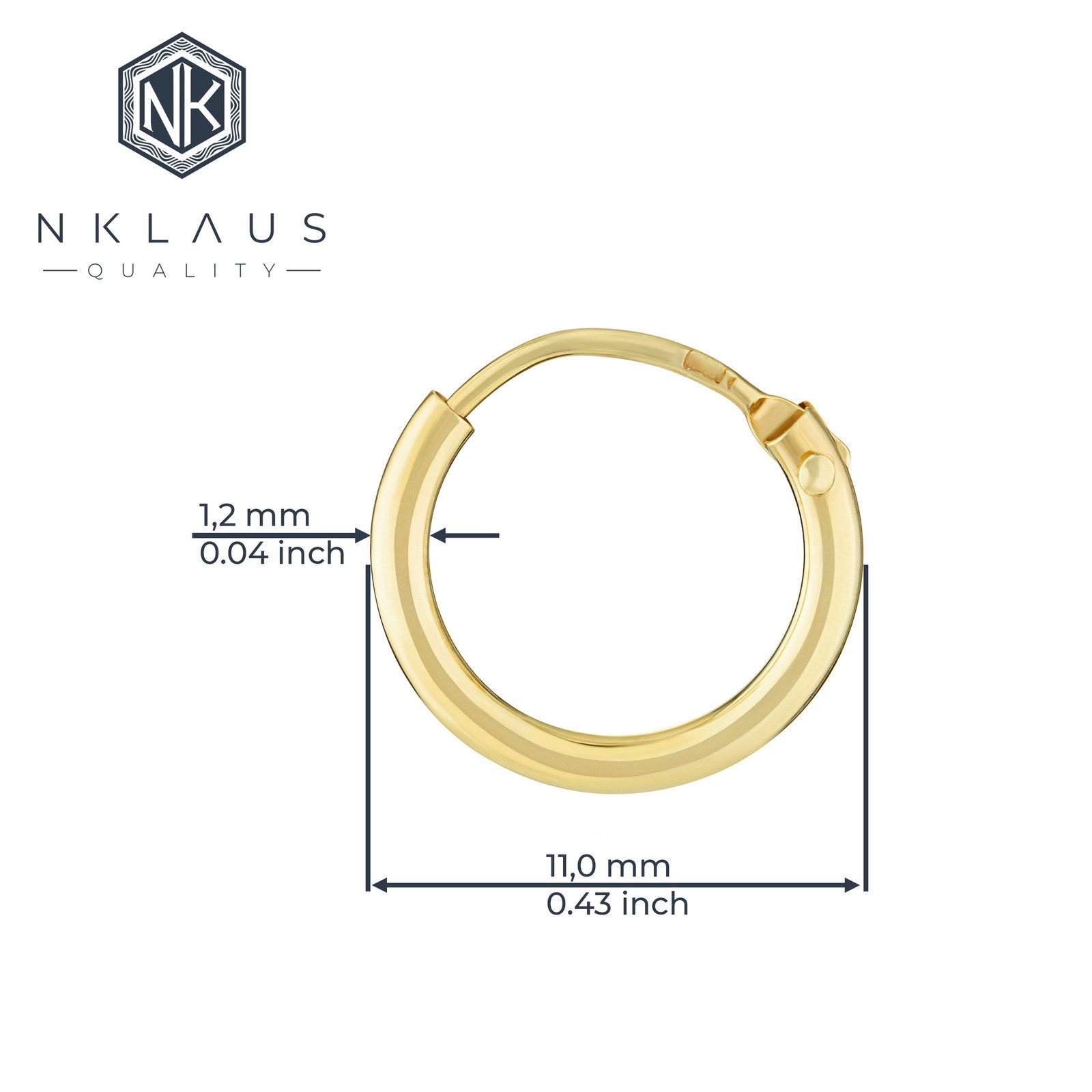 NKlaus Single-Creole 585 Echt Gold Einzel Herren Klapp Creole Ohrring O