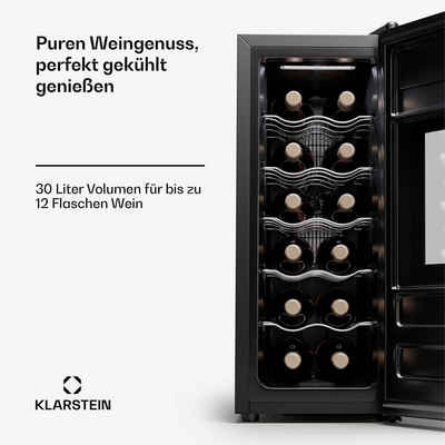 Klarstein Weinkühlschrank Silent Vino 12 Uno Slim, für 12 Standardflaschen á 0,75l,Wein Flaschenkühlschrank Weintemperierschrank Weinschrank Kühlschrank