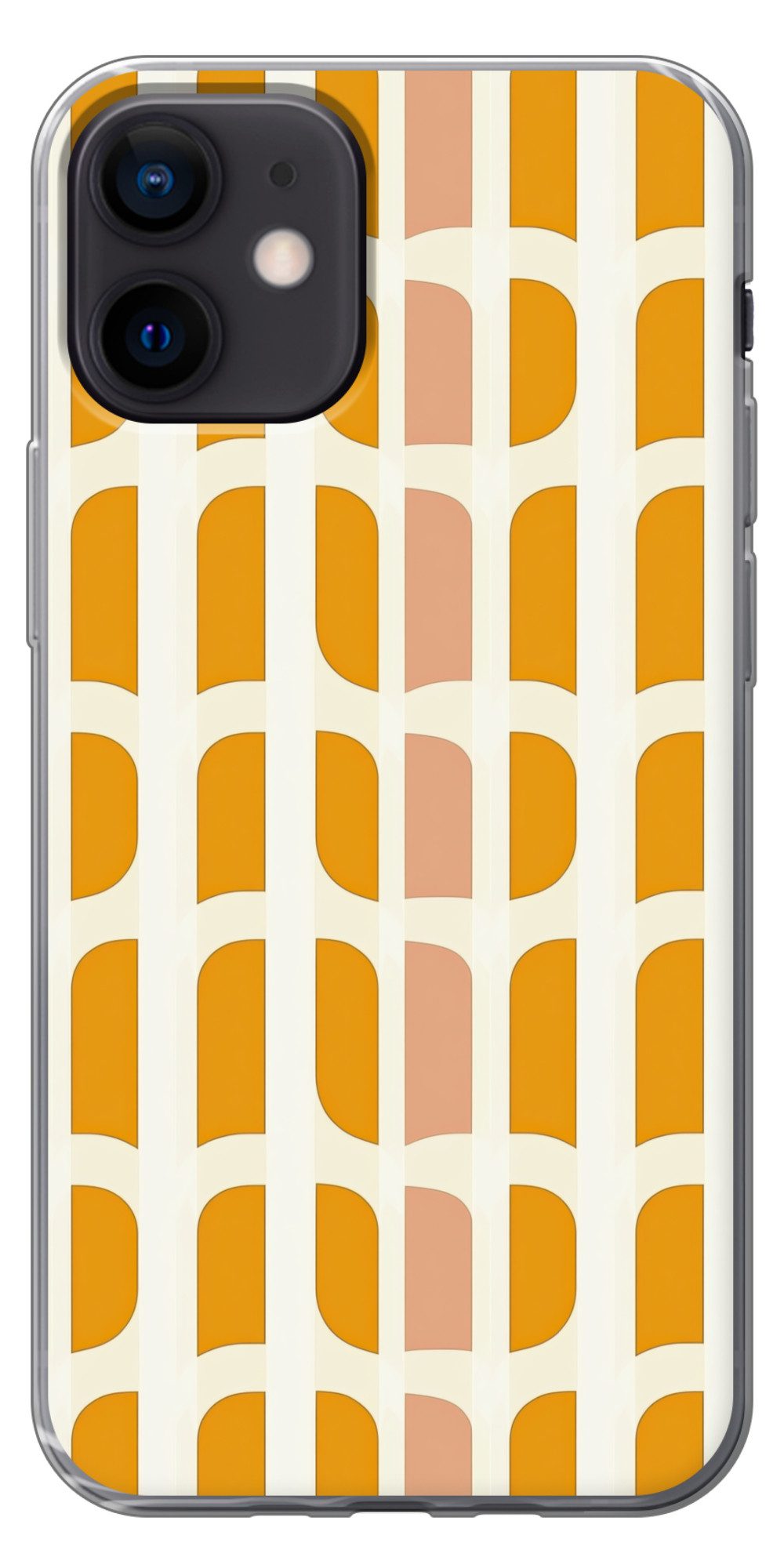 MuchoWow Handyhülle für Apple iPhone 12 Geometrisch - Muster - Gelb - Rosa, Smartphone-Bumper, Print, Handy Schutzhülle Dünn