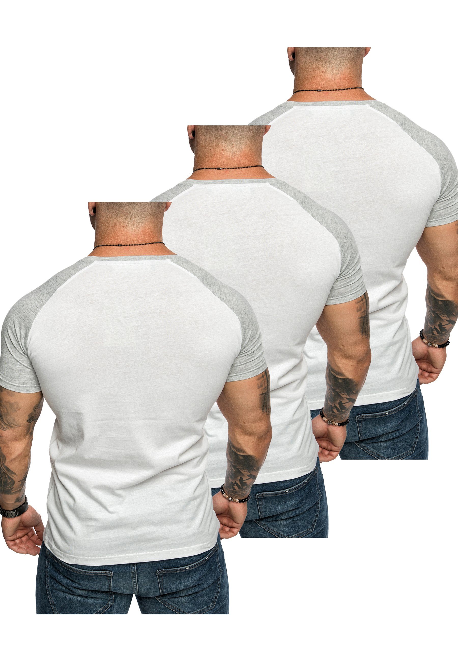 Amaci&Sons T-Shirt 3. SALEM 3er-Pack (3x Herren Raglan Kontrast (3er-Pack) Weiß/Grau) T-Shirts T-Shirt Basic Oversize