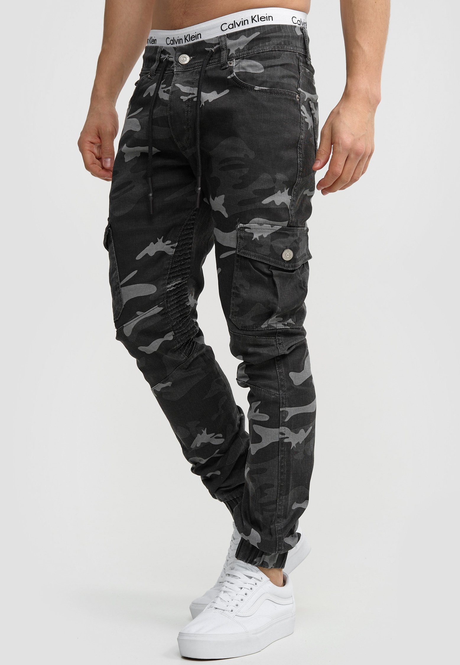 Schwarz 3207C Fit Herren Chino Slim-fit-Jeans Camouflage Jeans Hose Slim Code47 Männer Designer Chinohose Slim