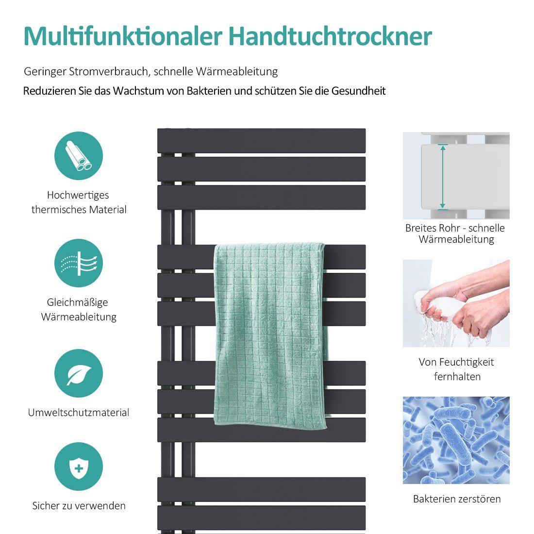 EMKE Badheizkörper Anthrazit Flach Paneelheizkörper Handtuchtrockner, günstig online kaufen