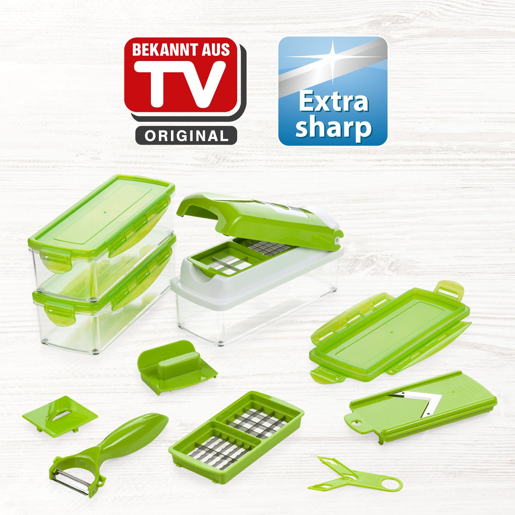 Genius Gemüseschneider Nicer Dicer Smart 14tlg. Gemüsehobel Würfelschneider, 3 Auffangbehälter mit 800 ml Fassungsvolumen Madoline Salatschneider – Bild 2 von 4