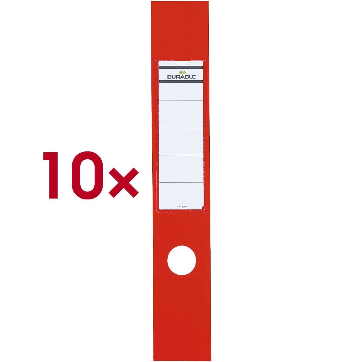 DURABLE Etiketten Ordofix, 10 Stück, breit (60x390 mm), selbstklebend, mit transparenter Tasche