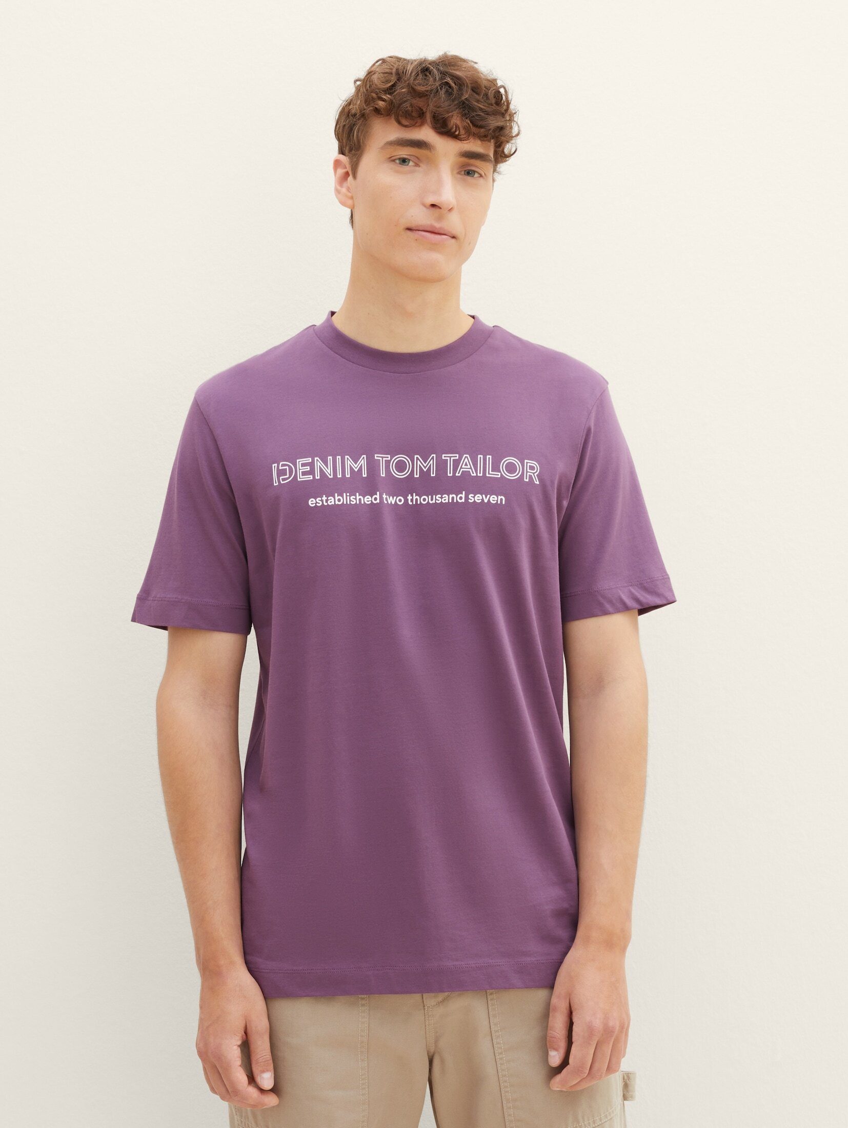 T-Shirt T-Shirt grape mit Denim TOM TAILOR dusty Logoprint
