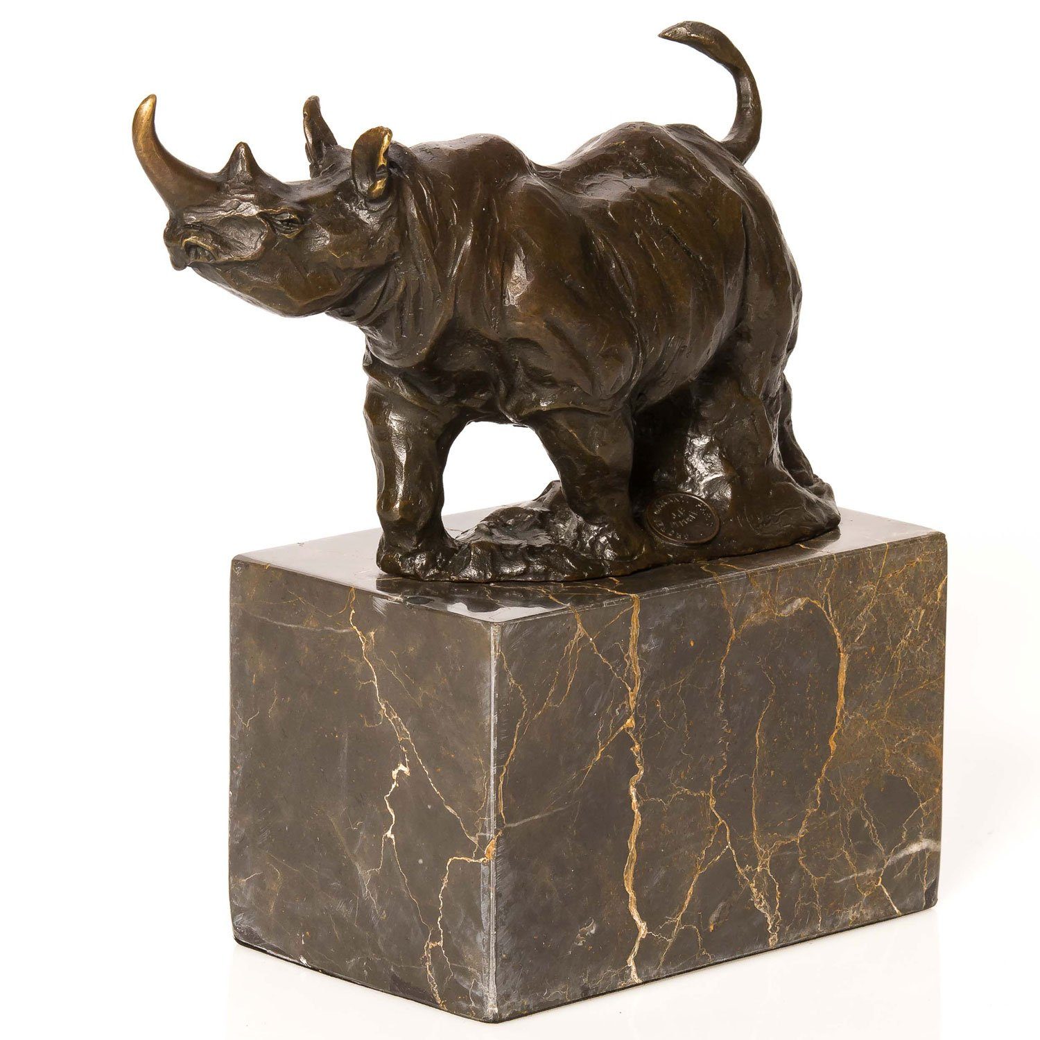 Aubaho Skulptur Bronzeskulptur Nashorn Rhinozeros 3kg Bronze Figur Statue im Antik-Sti