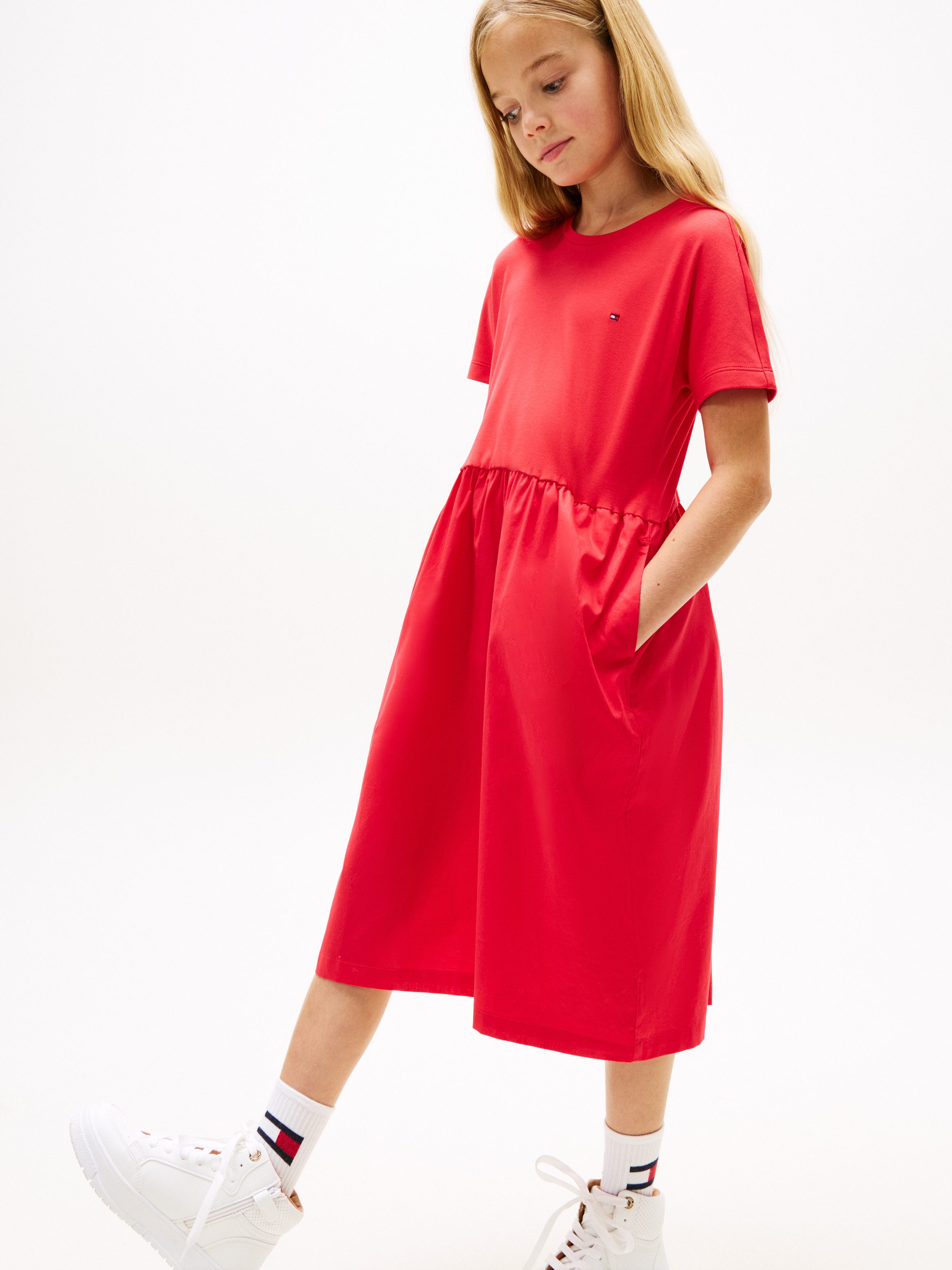 Tommy Hilfiger Jerseykleid MIX MEDIA DRESS SHORT SLEEVE Kinder bis 16 Jahre, geraffte Taille, Relaxed Fit – Bild 4 von 5