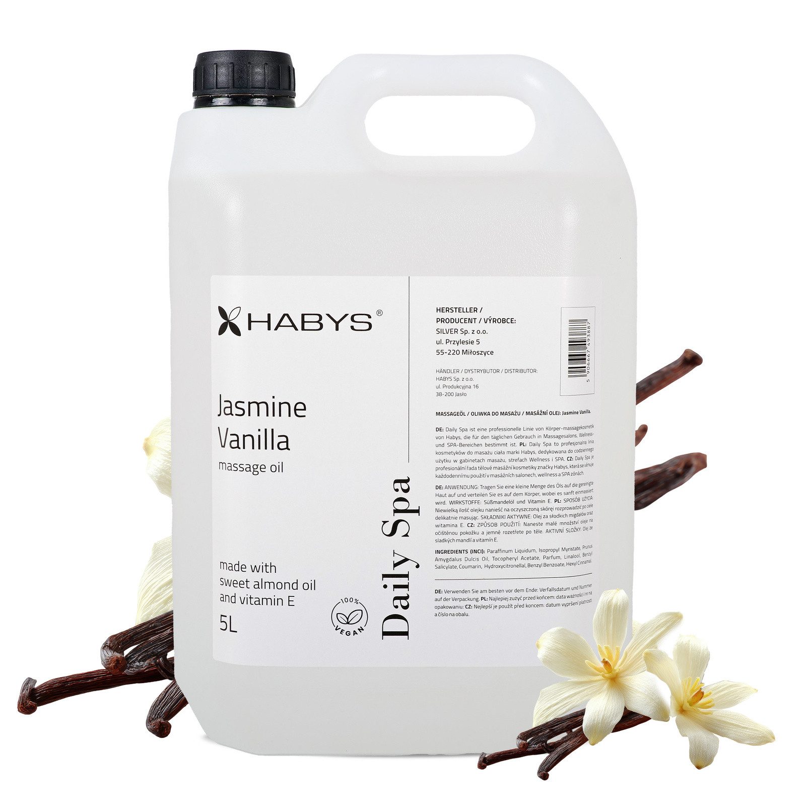 Habys Massageöl Massageöl Daily Spa Jasmine Vanilla Jasmin-Vanille Mandelöl 5 L