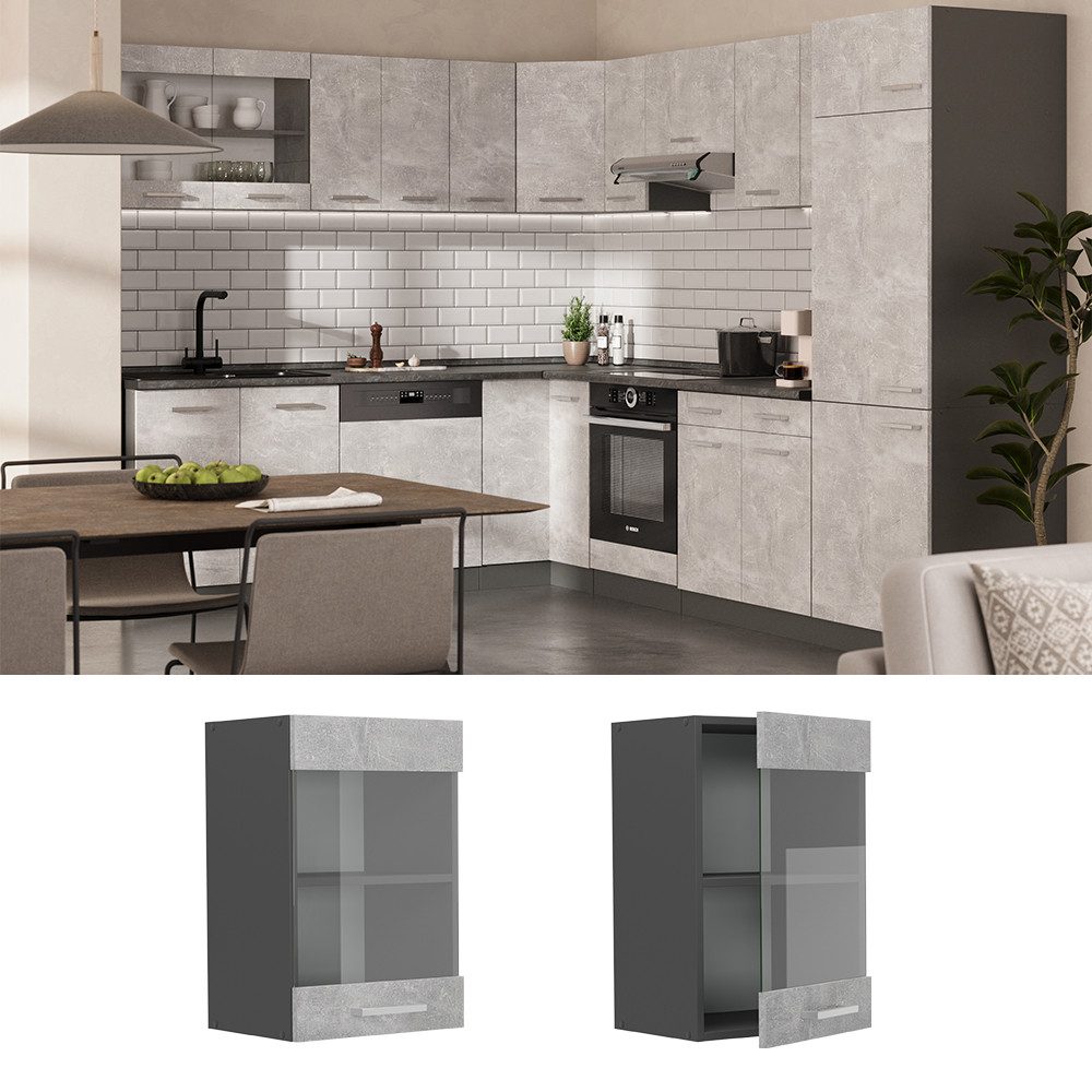 Vicco Glashängeschrank R-Line, Beton/Anthrazit, 40 cm günstig online kaufen