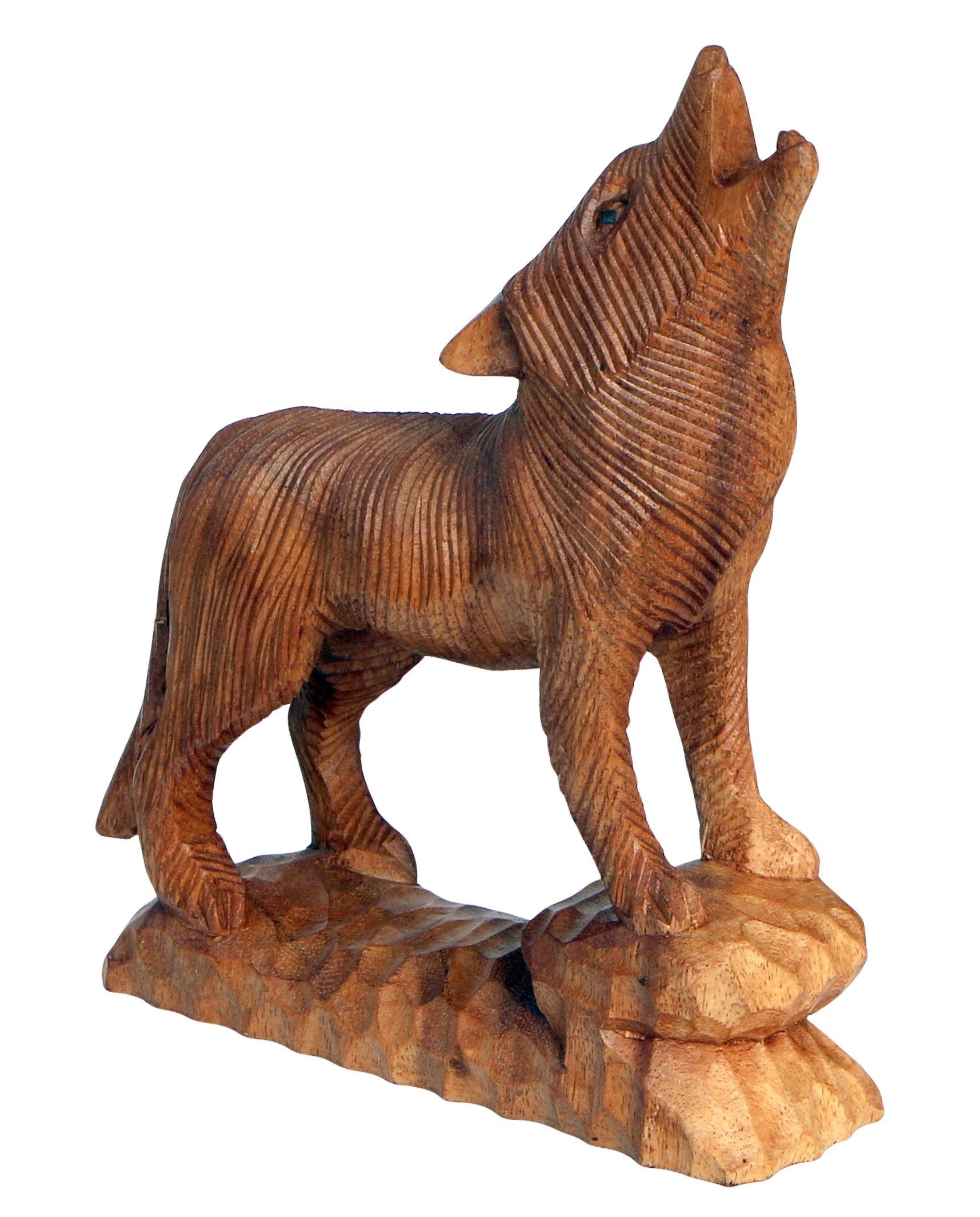 Wogeka Tierfigur heulender Wolf Holz Figur Tier Dekoration Statue – Bild 2 von 5