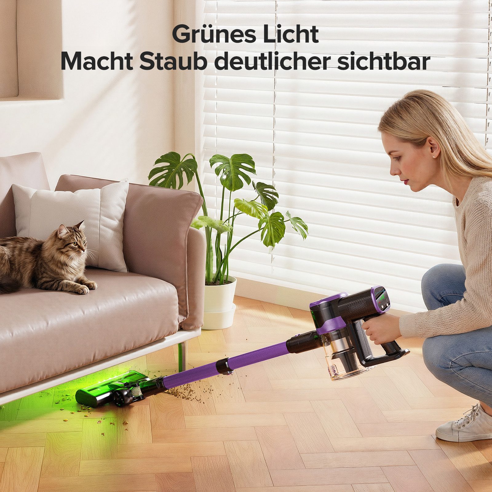 lubluelu Akku-Hand-und Stielstaubsauger P2 kabellos 6in1 Akkustaubsauger mit Geen LED 40KPA, 150 W, beutellos, 40000 Pa / V-förmige, große Anti-Verhedderungsbürste