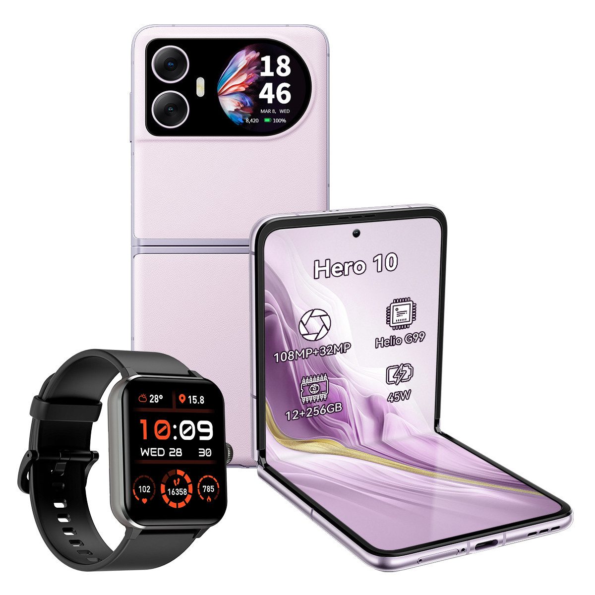 blackview Hero10 Flip Zwei Bildschirmen incl. R50 Smartphone (6,9 Zoll, 108 MP Kamera, 6,9", 2.5K, 108MP, Helio G99, 12+256GB, 45W, NFC)