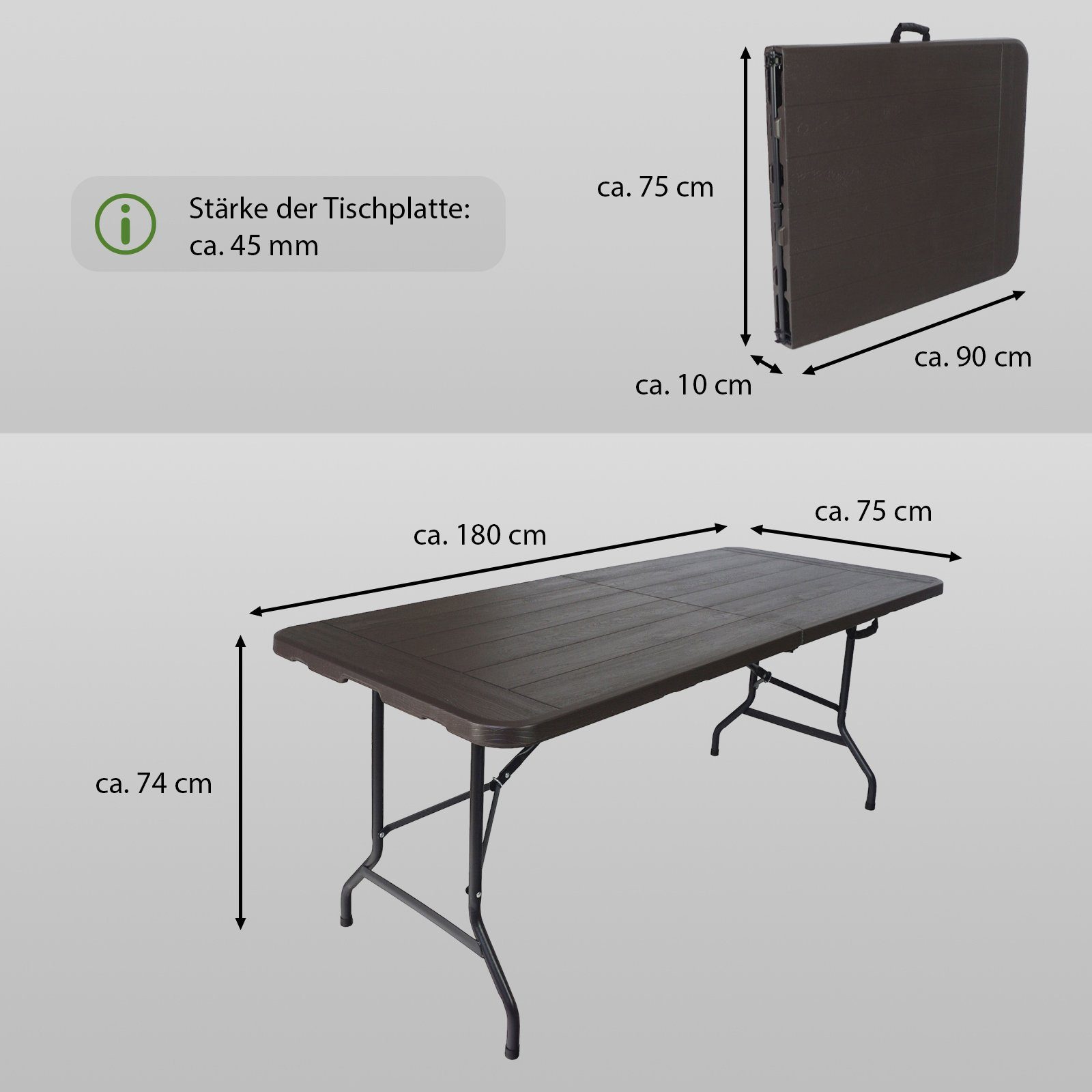 TRUTZHOLM Bierzeltgarnitur Buffettisch Klapptisch 180 x 75 cm Holzoptik klappbar Kunststoff, (1x Produkt, 1-tlg), max.Traglast:150kg