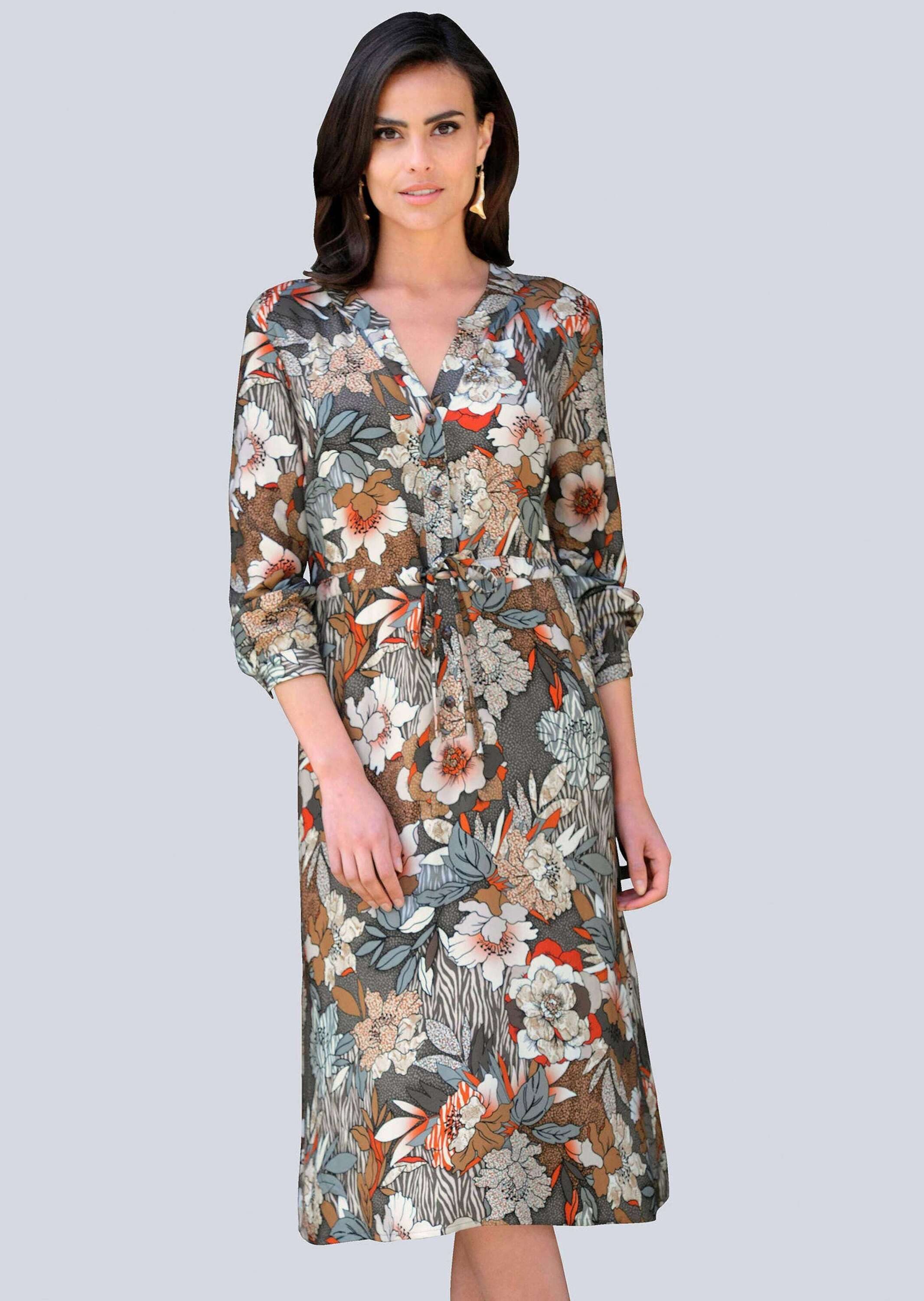 Druckkleid Kleid mit Bindegürtel
