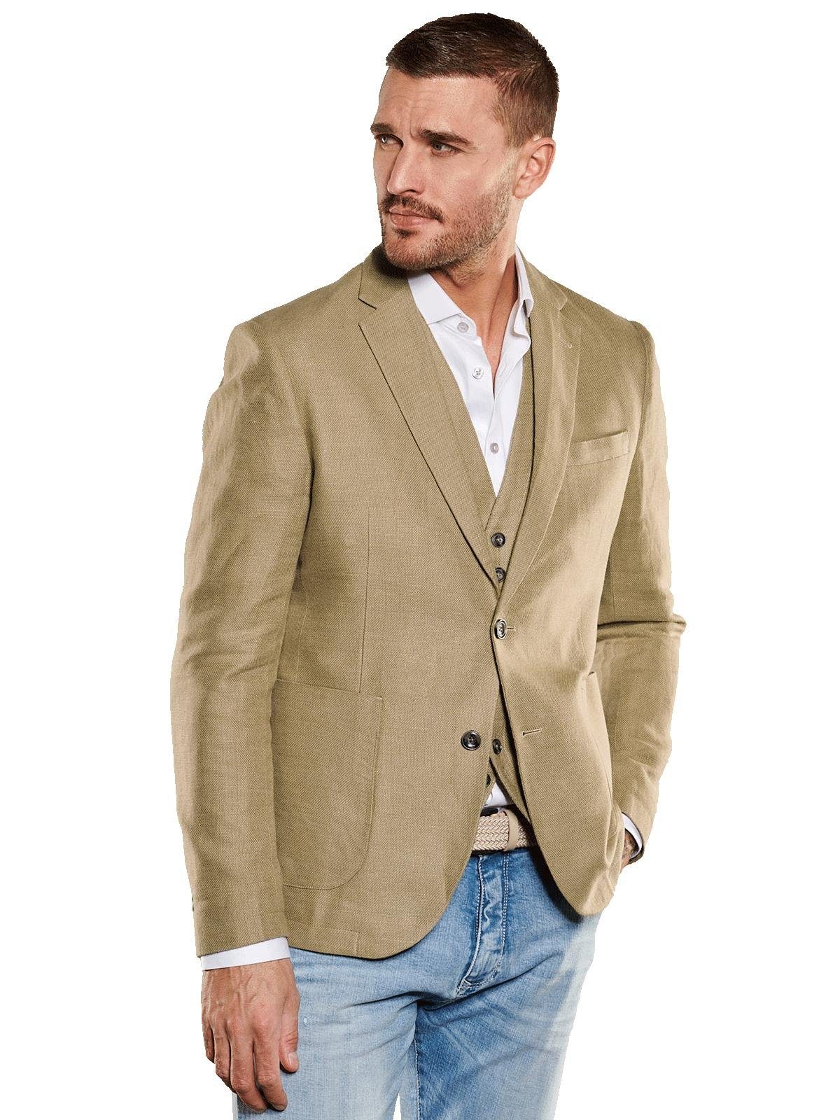 emilio adani Sakko Herren Freizeit-Sakko mit Leinenanteil, Khaki