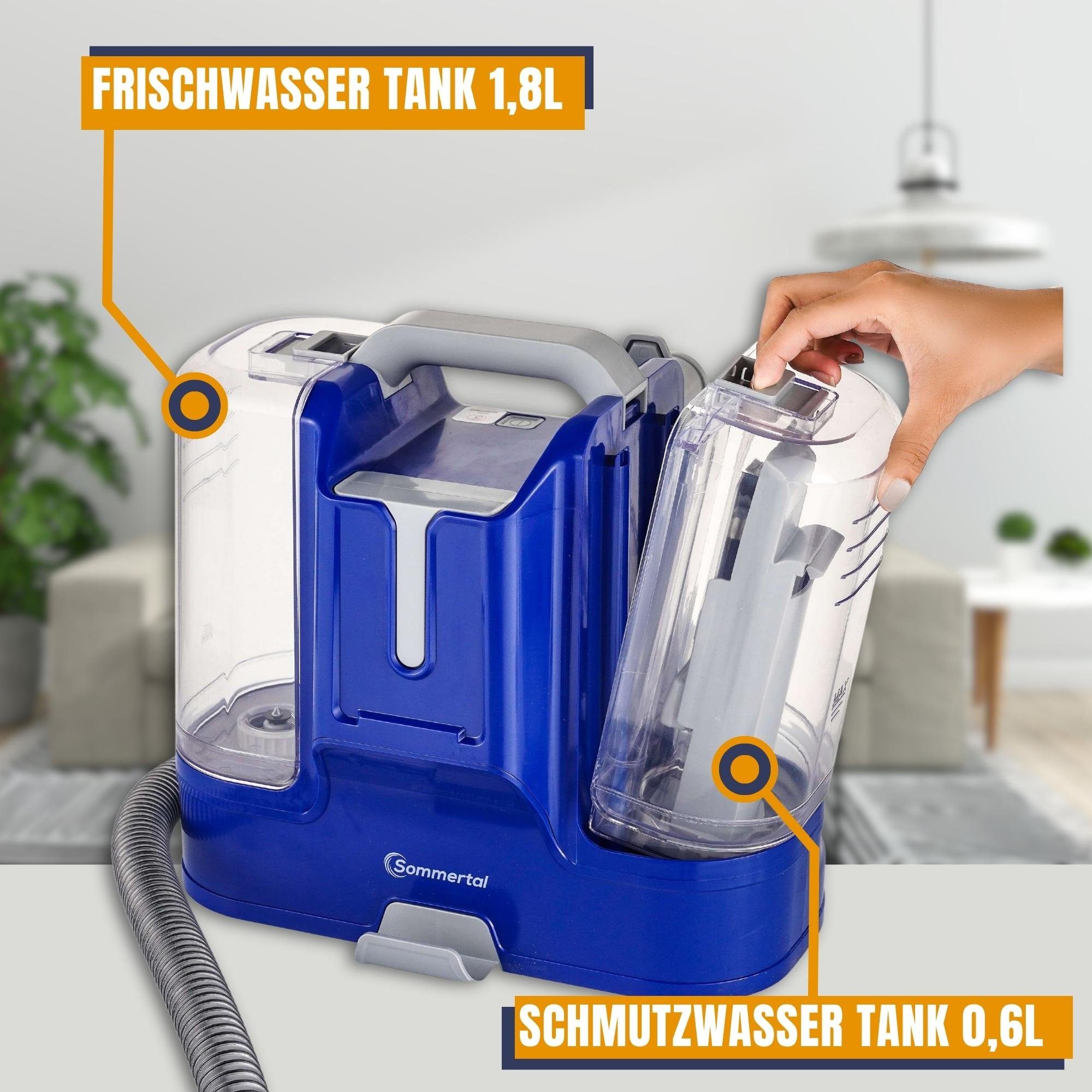 Sommertal Teppichreinigungsgerät SOMMERTAL CompactCleaner WS450 5in1 +1L Polsterreiniger, Gerät für Teppiche, Treppen, Polster, Sofa, Auto, Tiere, Flecken