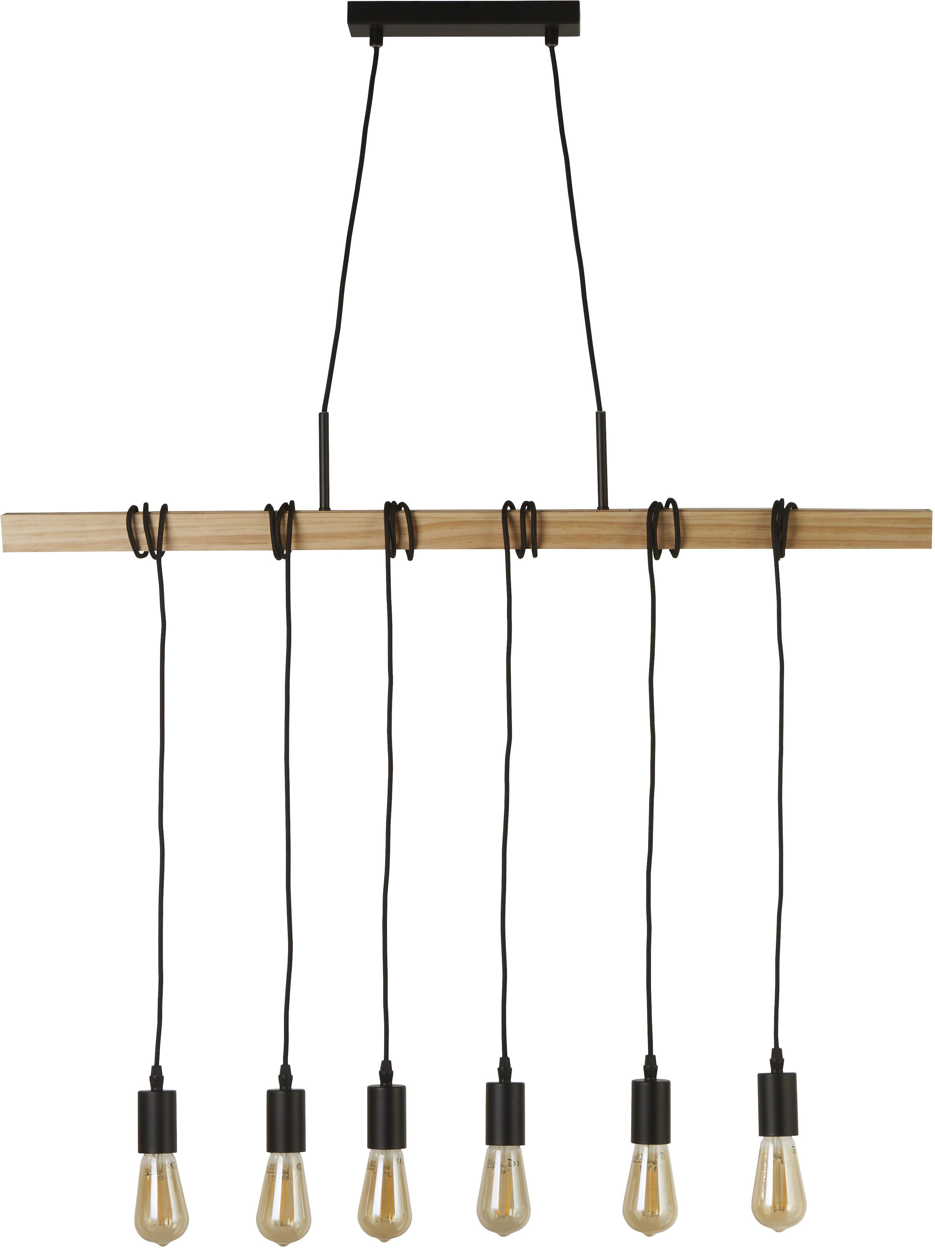 Searchlight Pendelleuchte Woody 6Lt Pendelleuchte - Naturholz & Schwarzes Metall, ohne Leuchtmittel