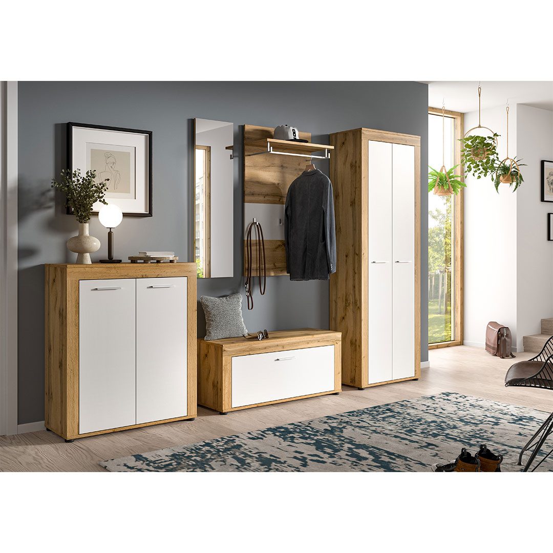 ebuy24 Bank Jam Sitzbank 1 Klapptür weiß, Eiche Dekor.