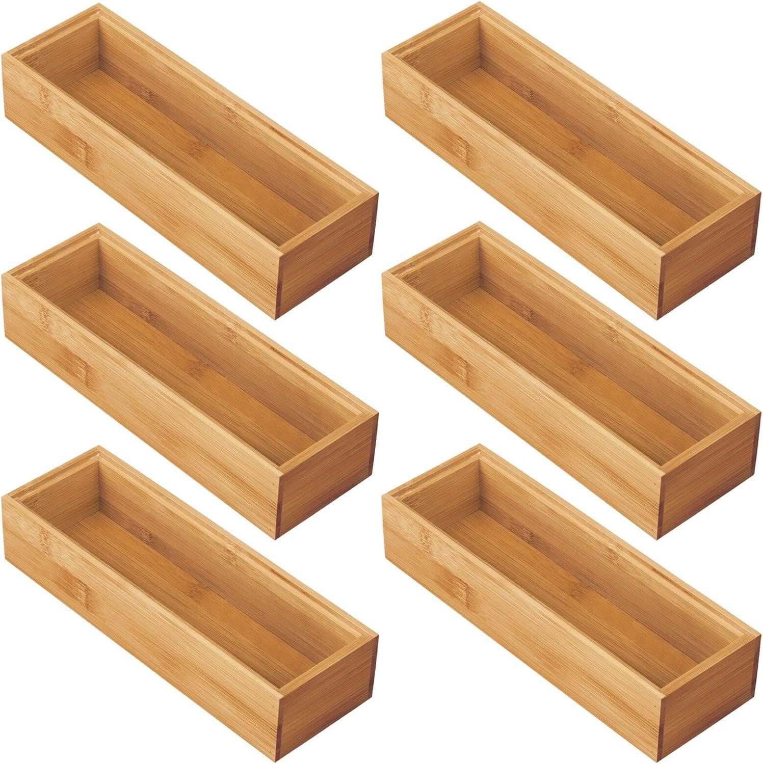 mDesign Aufbewahrungssystem mDesign Schubladenbox Organizer Aufbewahrung Holzkiste 6er Set Bambu