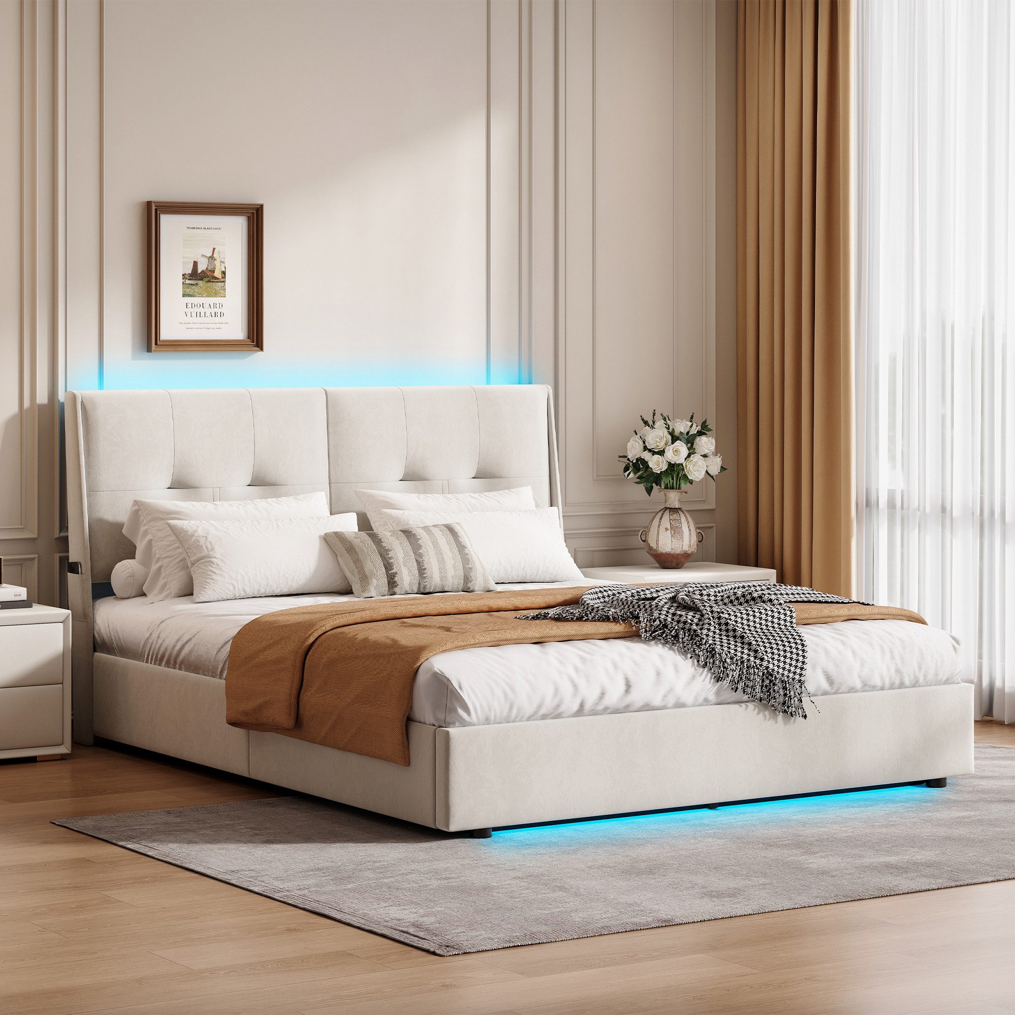 Gdood Polsterbett Stauraumbett LED Doppelbett, Samtstoff (1-tlg., Hydraulis günstig online kaufen