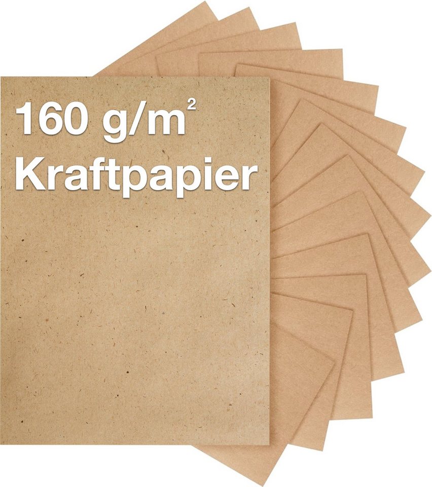 Bastelfreund® Kraftpapier 100x Blatt Kraftpapier DIN A4 - 160 g/m² - Naturpapier - Druckpapier, Bedruckbar, Papierstärke 200 g/m²