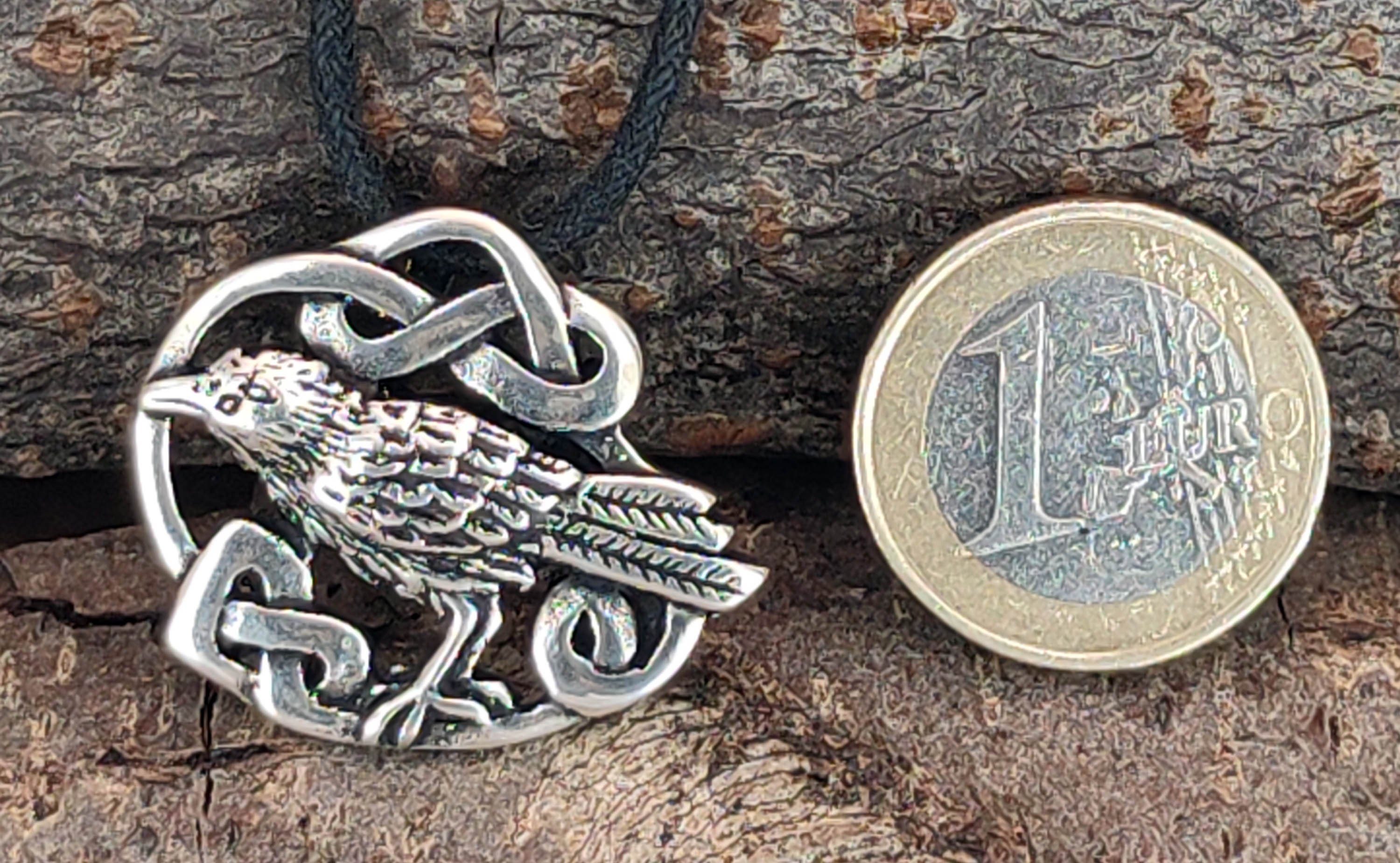 Rabe Kiss Odins Silber of 925 Raven Kettenanhänger Hugin Odin Munin Anhänger Leather Raben